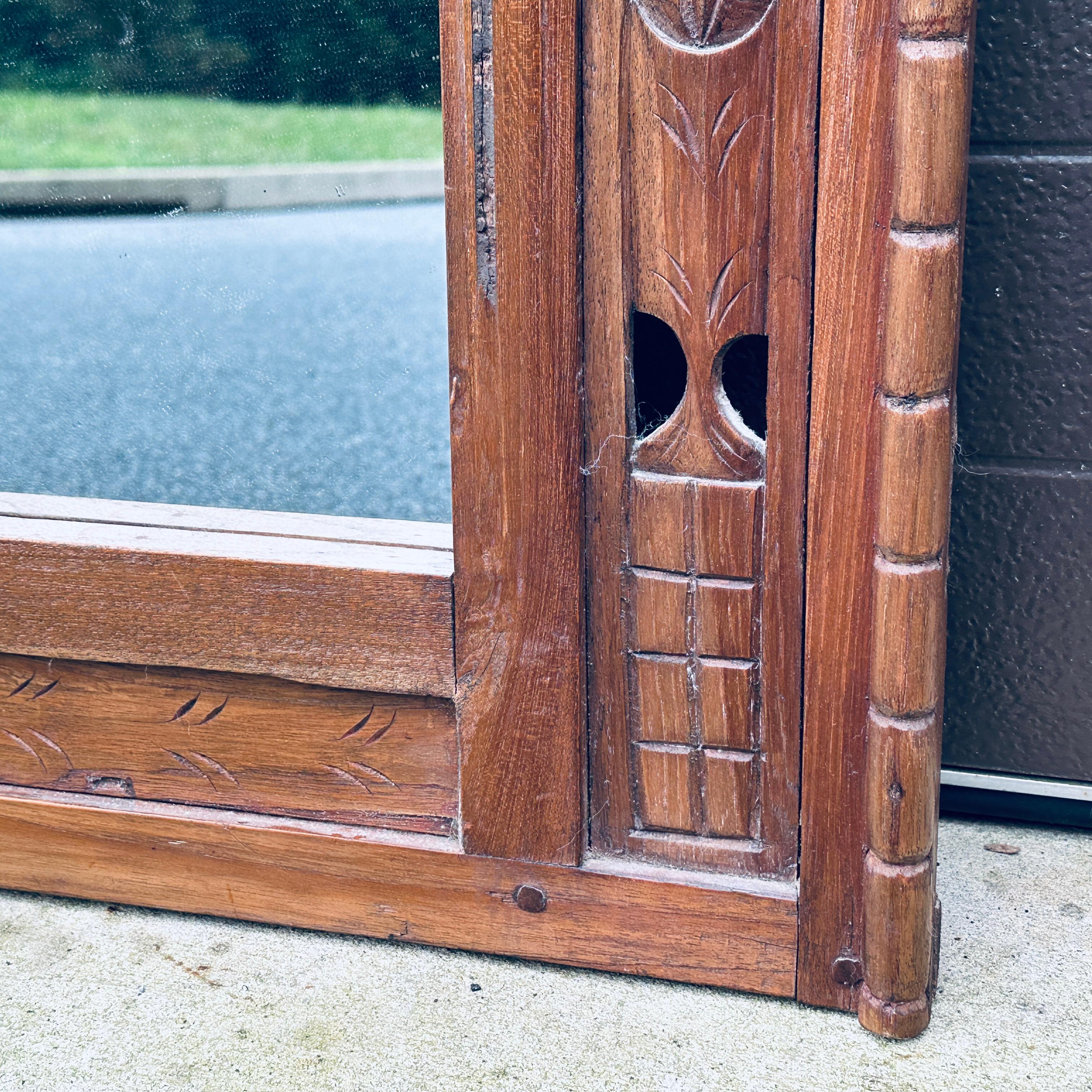Antique Indonesian Hand Carved Teak Wall Mirror With Openwork For Sale 1