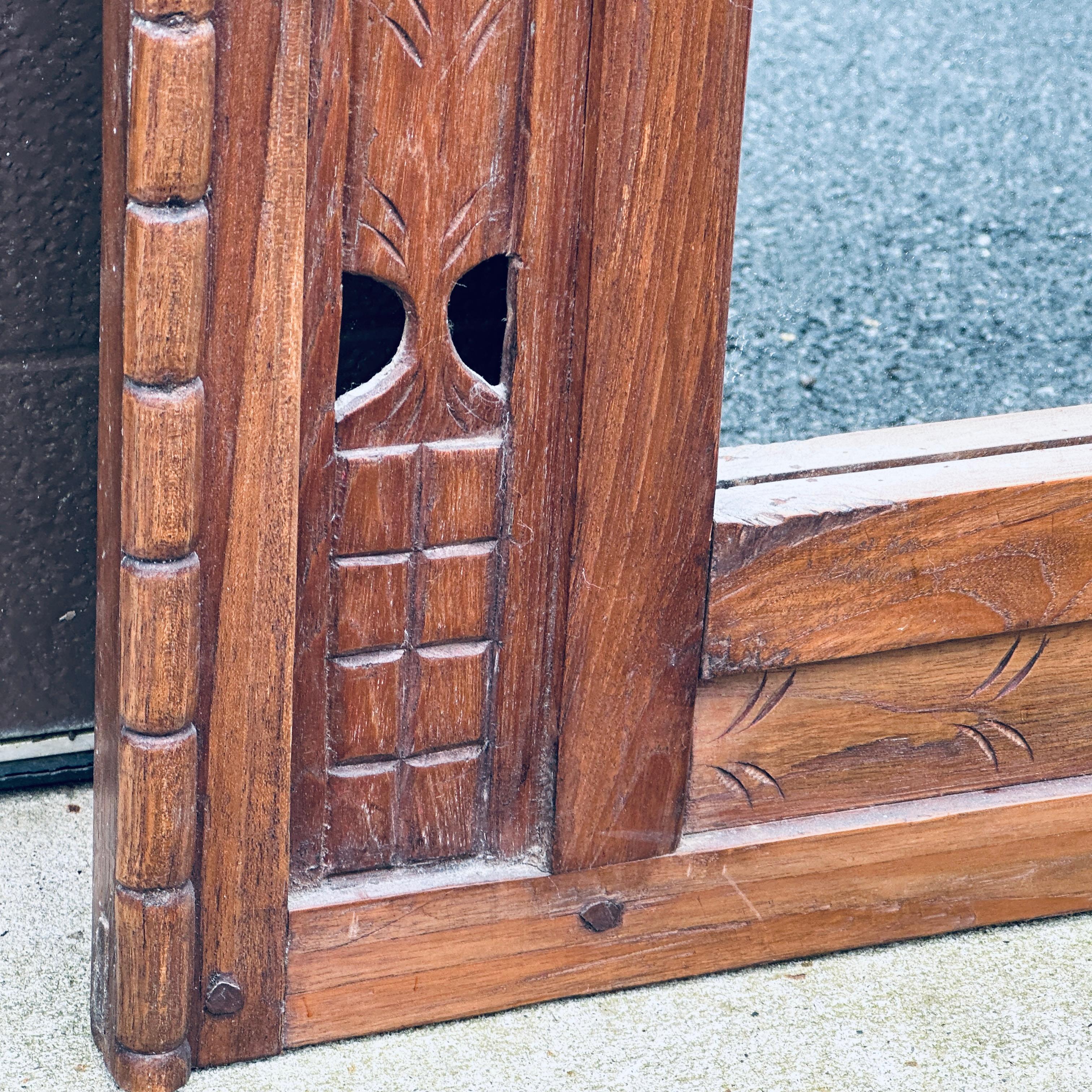 Antique Indonesian Hand Carved Teak Wall Mirror With Openwork For Sale 2
