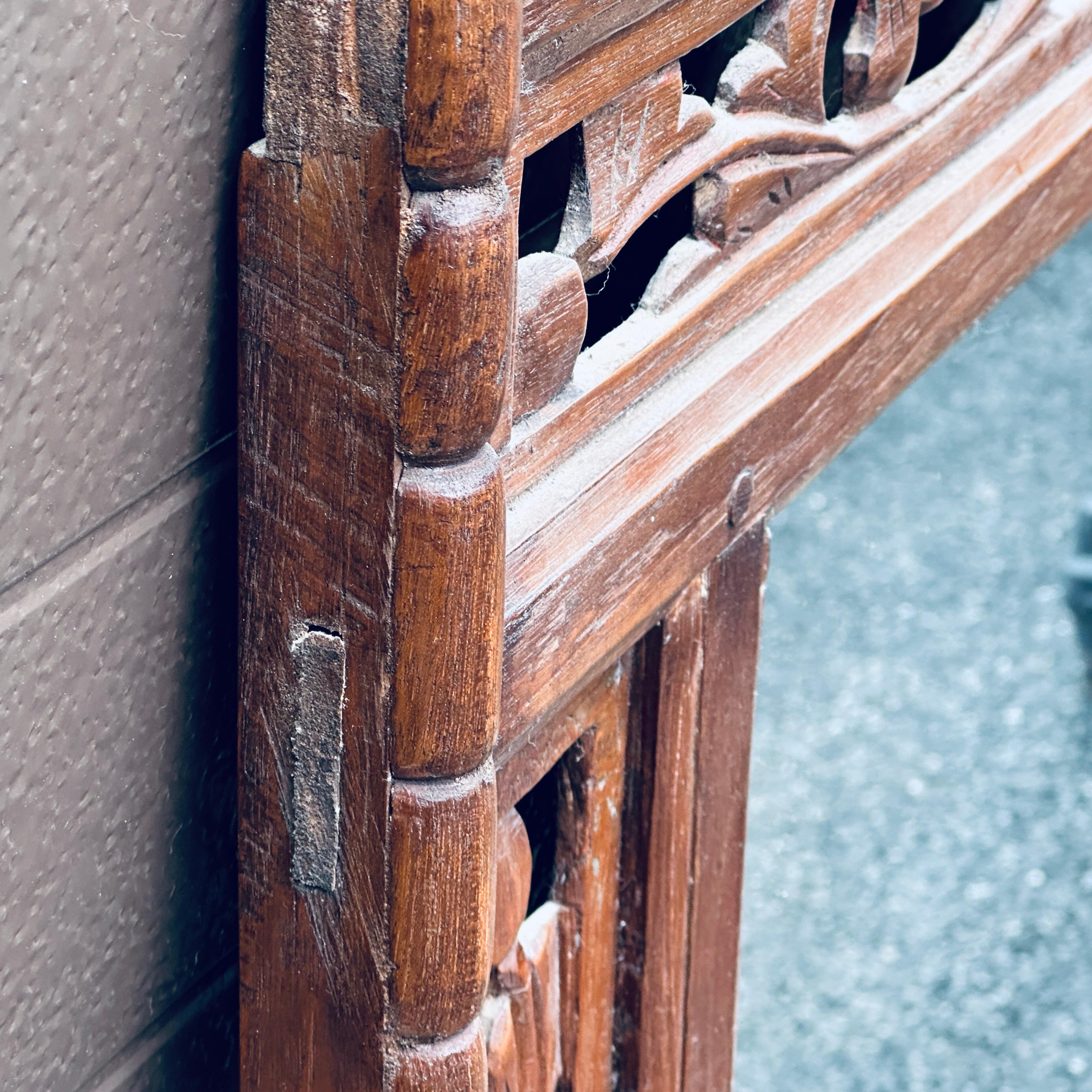 Antique Indonesian Hand Carved Teak Wall Mirror With Openwork For Sale 3