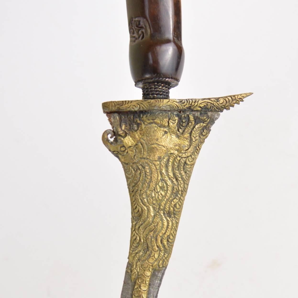 19th Century Antique Indonesian Kris Dagger with Wooden Handle