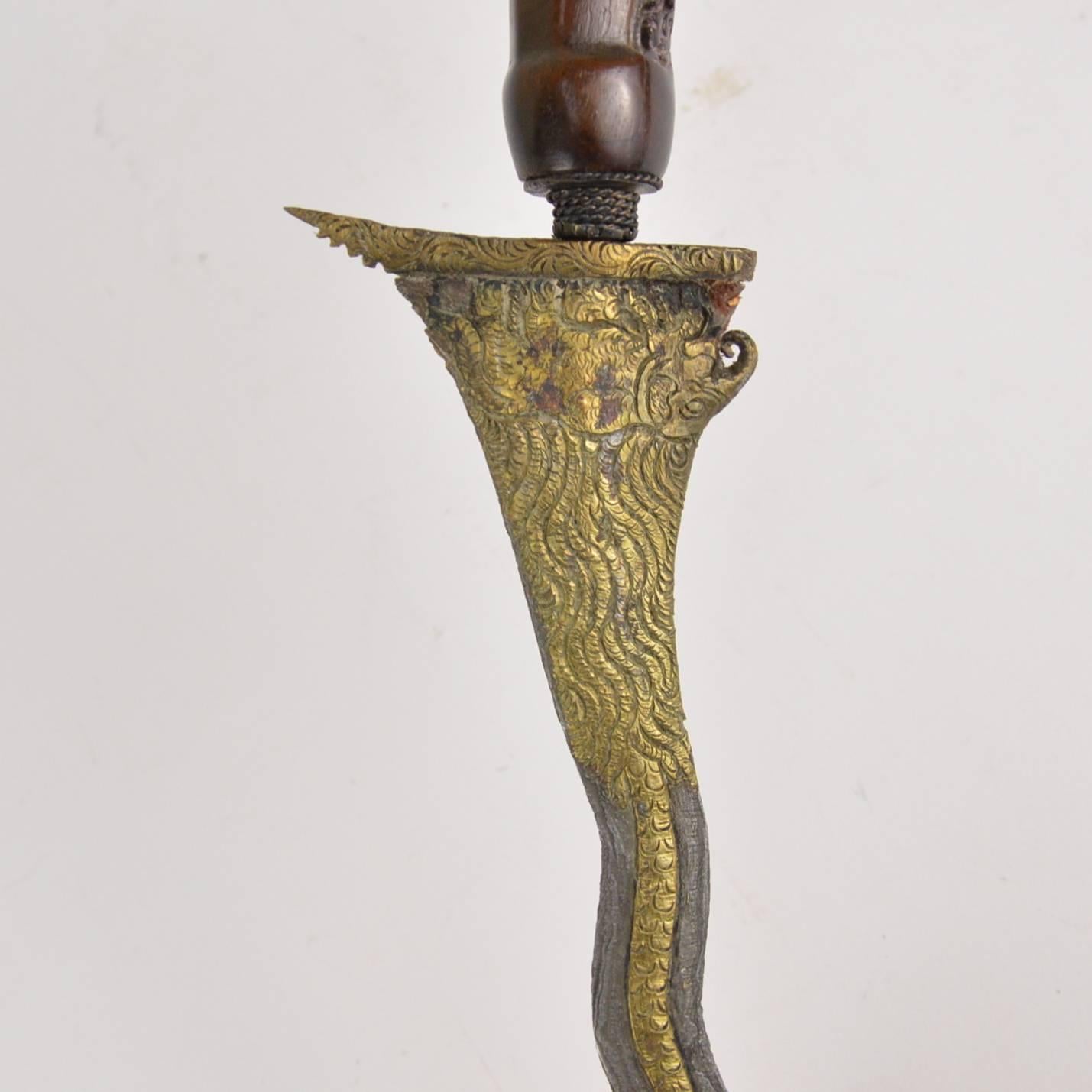 Bronze Antique Indonesian Kris Dagger with Wooden Handle