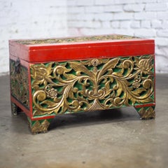 Antique Indonesian Maduran Gilded Smaller Merchants Chest or Treasure Trunk