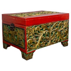 Antique Indonesian Maduran Gilded Smaller Merchants Chest or Treasure Trunk