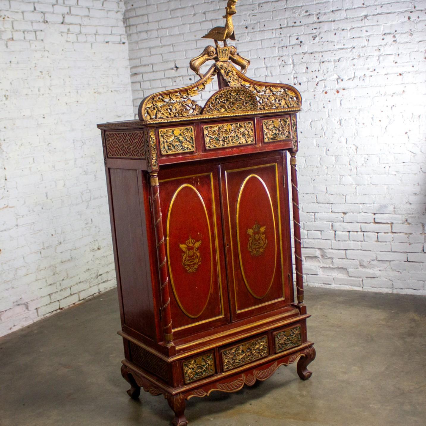 Antiguo baúl de boda imperial indonesio Maduran o Jodang para novio Dorado en venta