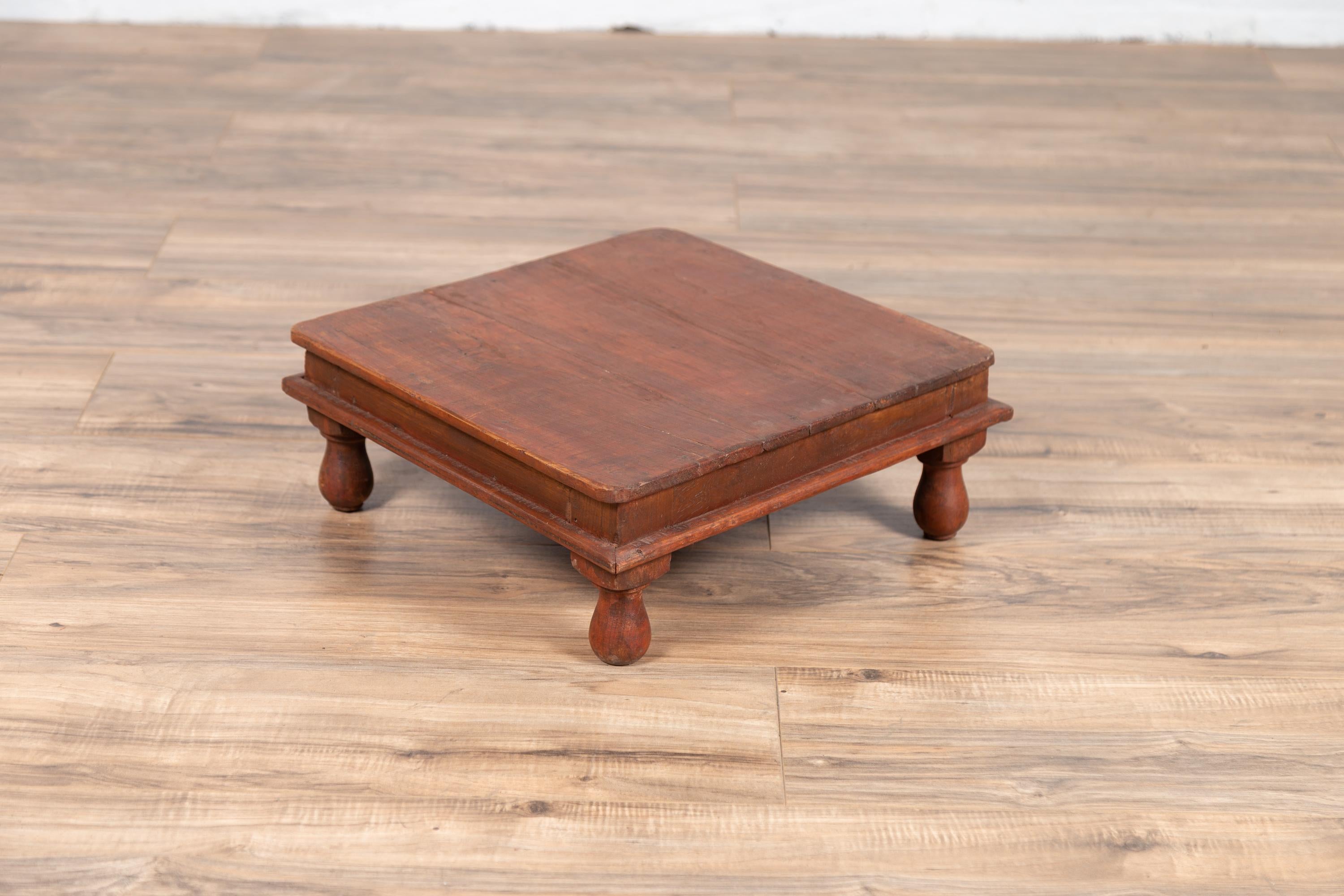 Antique Indonesian Natural Wood Low Game Table with Pear Shaped Feet 4