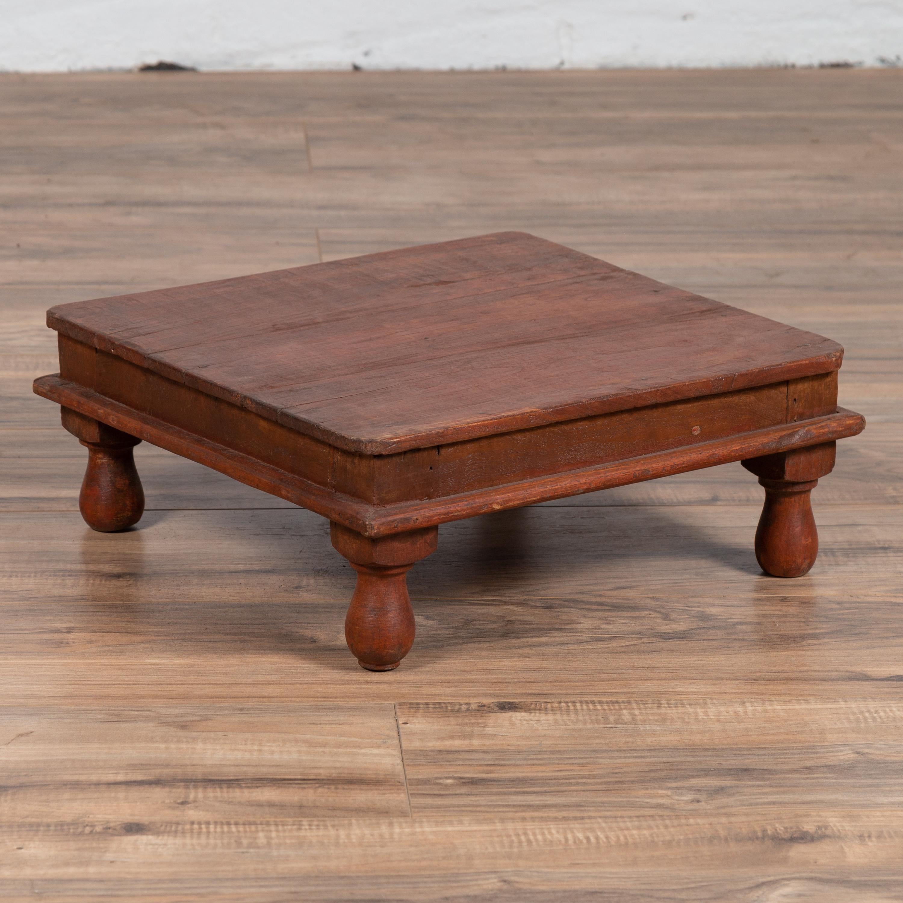 20th Century Antique Indonesian Natural Wood Low Game Table with Pear Shaped Feet