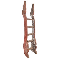 Antique Indonesian Red Painted and Hand Carved Ladder with Distressed Finish
