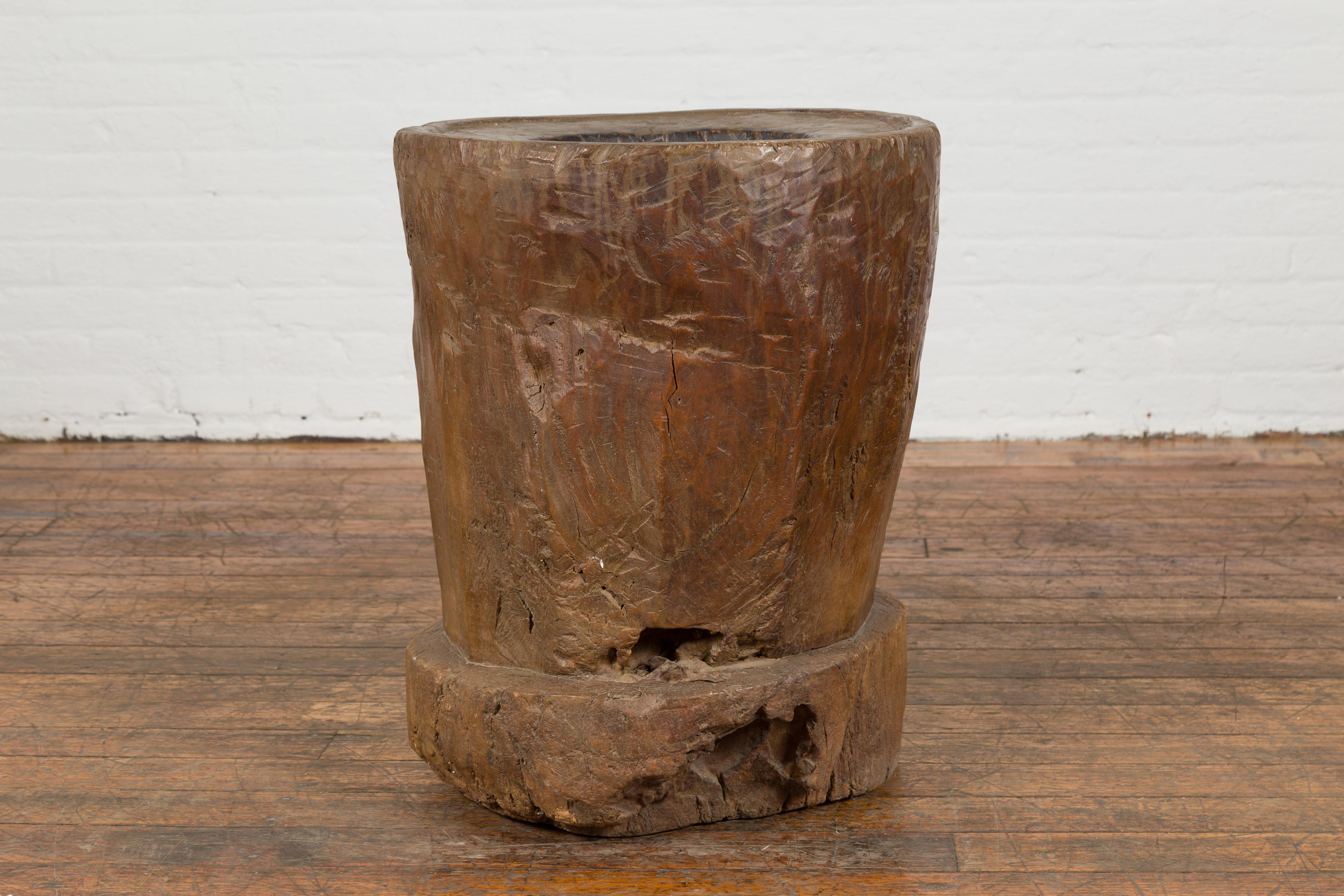 19th Century Antique Indonesian Rustic Tree Stump Planter with Weathered Appearance For Sale