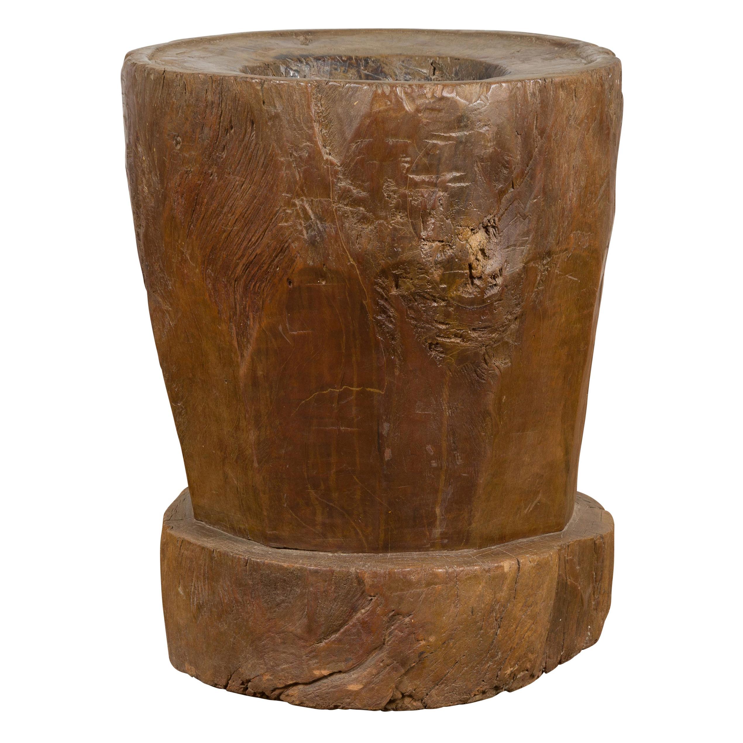 Antique Indonesian Rustic Tree Stump Planter with Weathered Appearance For Sale