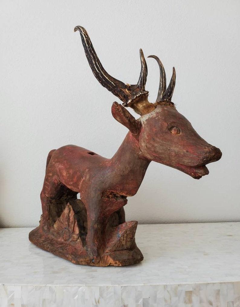 Southeast Asian Antique Indonesian Carved Deer Architectural Temple Sculpture  For Sale