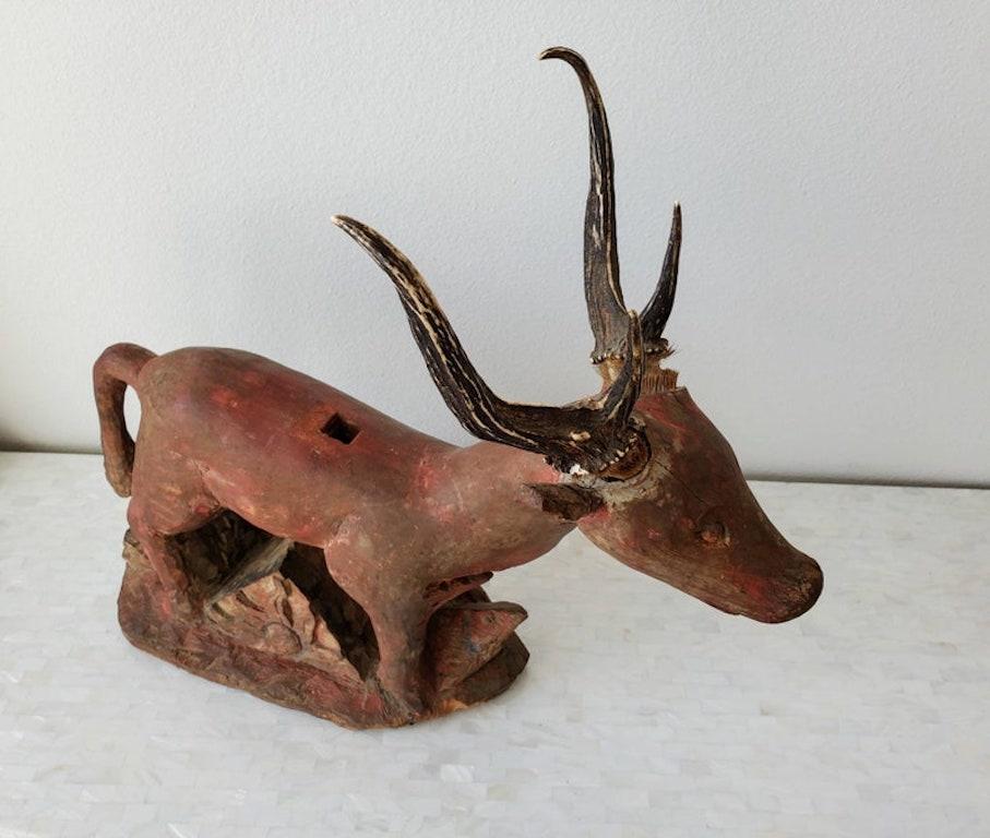 Hand-Carved Antique Indonesian Carved Deer Architectural Temple Sculpture  For Sale