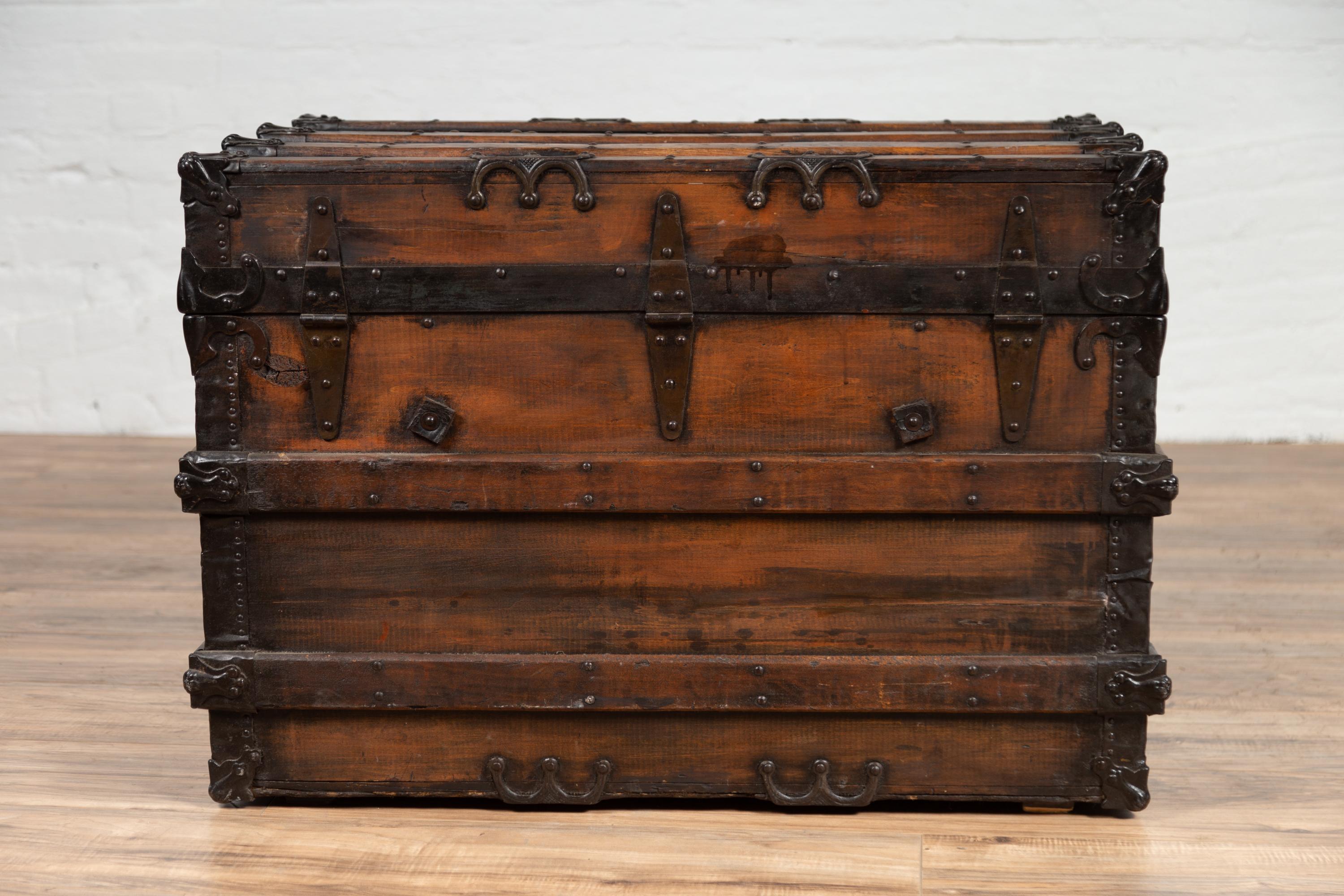 Antique Indonesian Travel Treasure Chest with Brown Patina and Leather Details 9