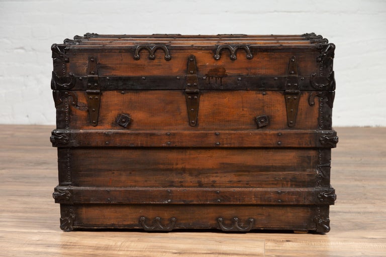 Antique Indonesian Travel Treasure Chest with Brown Patina and Leather Details 12