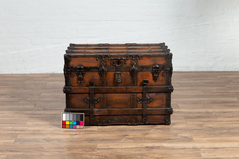 Antique Indonesian Travel Treasure Chest with Brown Patina and Leather Details 13