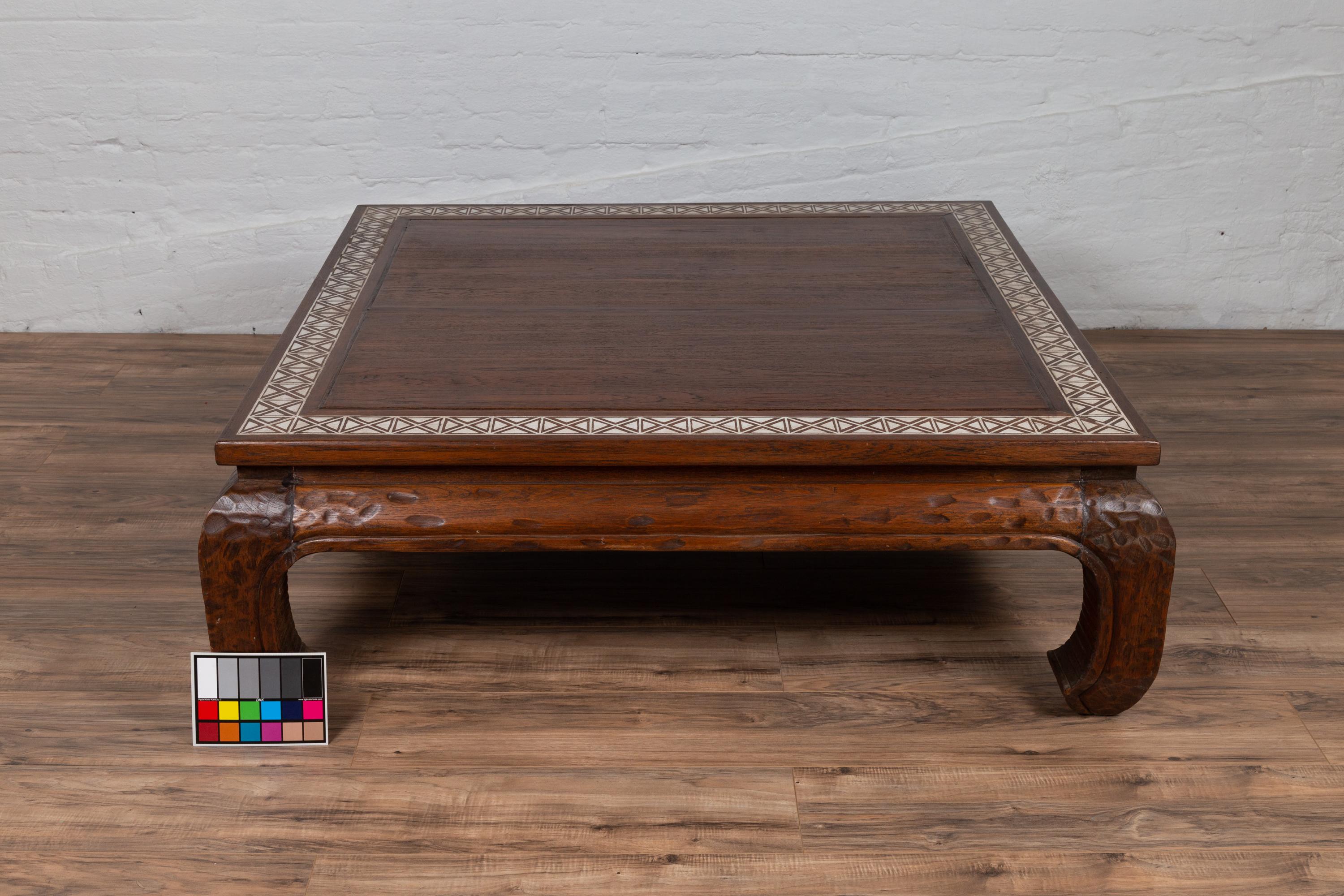 Antique Indonesian Tribal Design Coffee Table with White X-Form Motifs 9