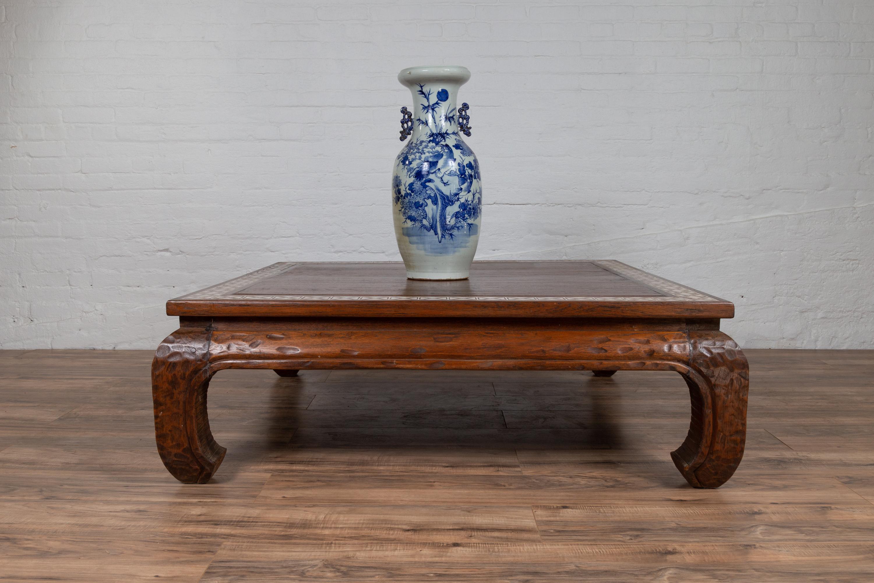 Antique Indonesian Tribal Design Coffee Table with White X-Form Motifs 1