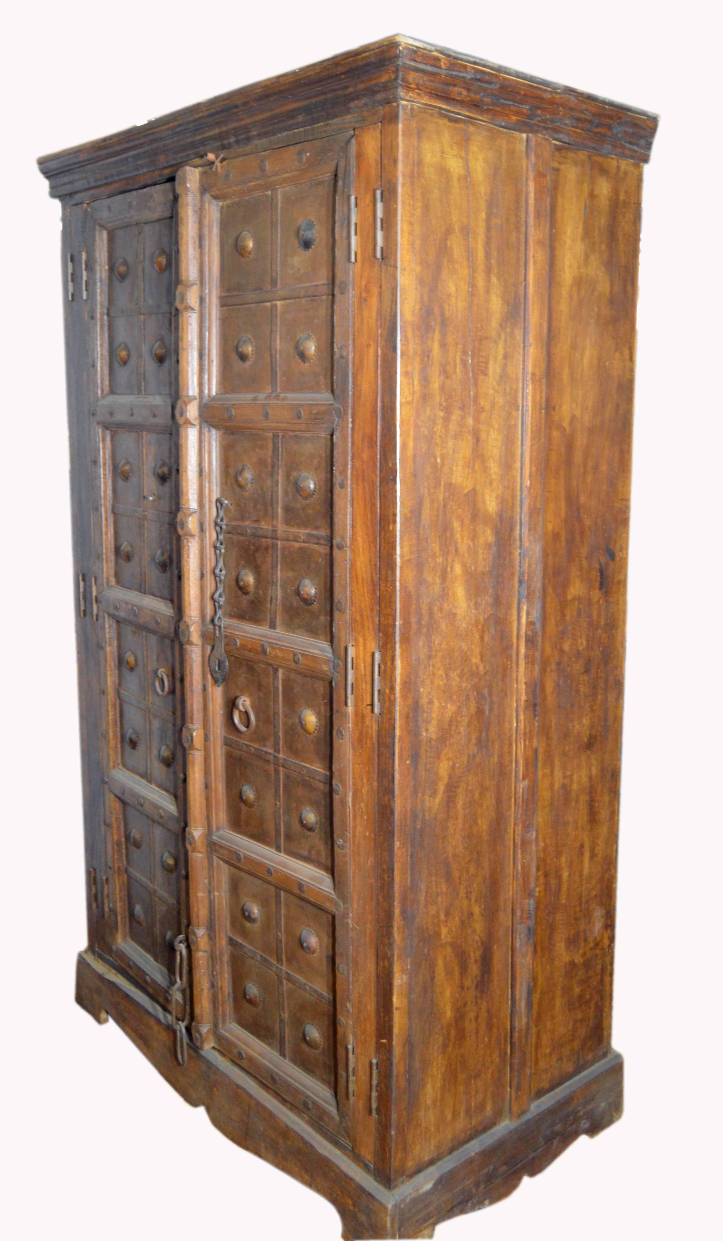 20th Century Antique Indonesian Wood and Brass Armoire