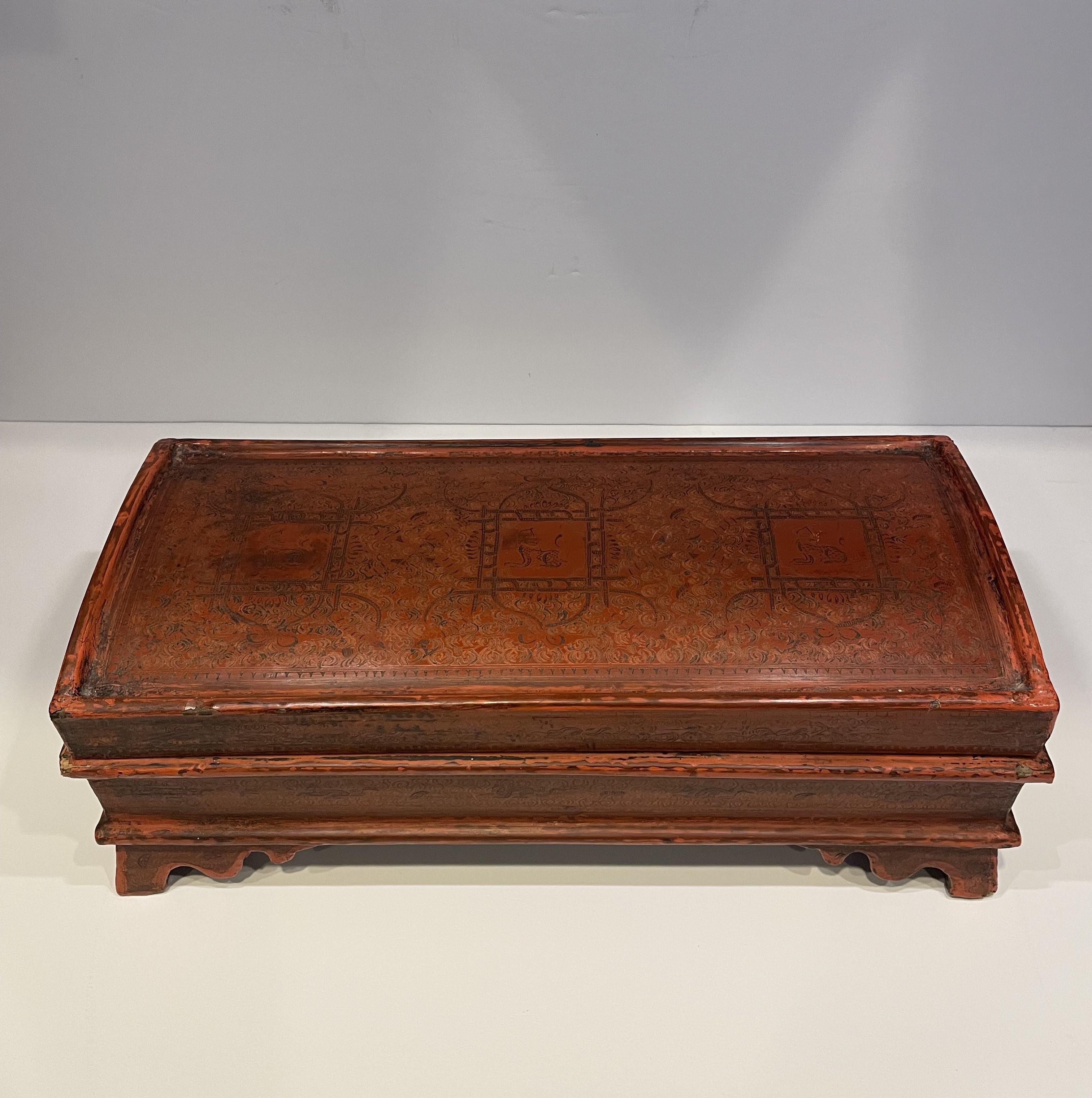 British Colonial Antique Indonesian Wood Lacquered Box For Sale