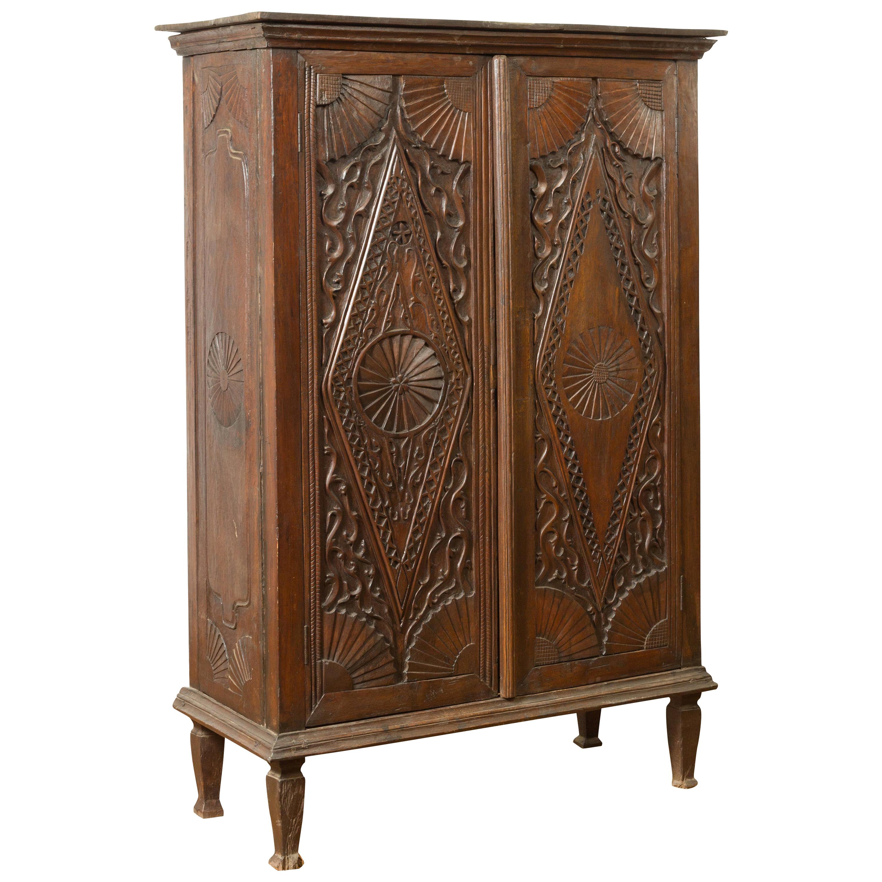 Antique Indonesian Wooden with Carved Diamond Motifs and