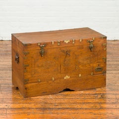 Antique Indonesian Wooden Compartmented Wedding Chest with Brass Accents