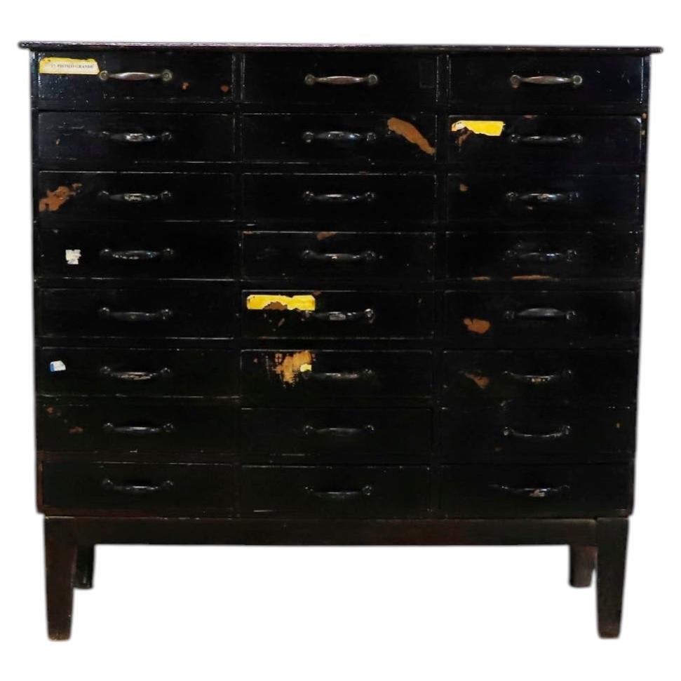Antique Industrial 24-Drawer Pine Cabinet
