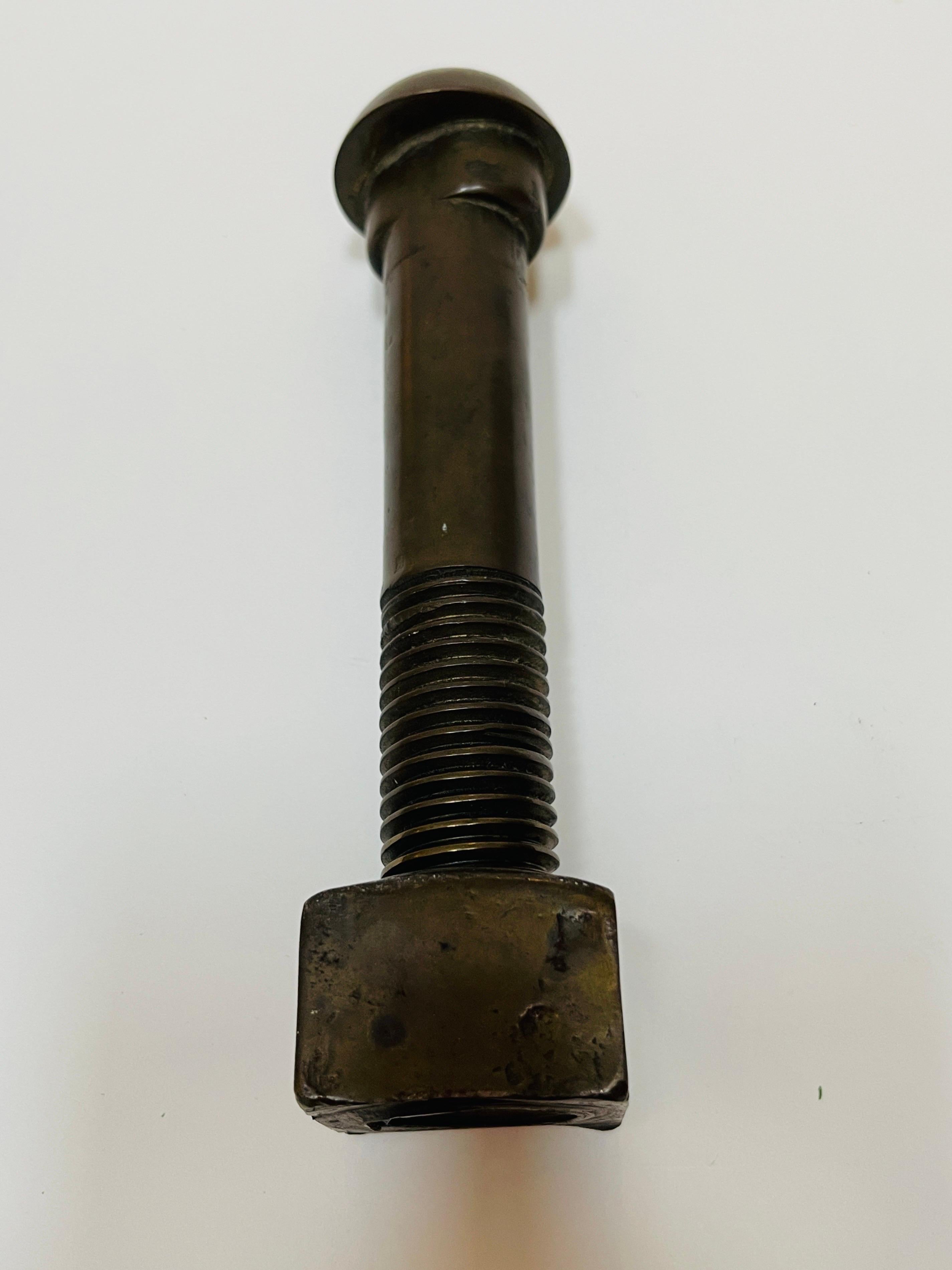 Patinated Antique Industrial Cast Bronze Bolt with Nut from Brooklyn Bridge* For Sale