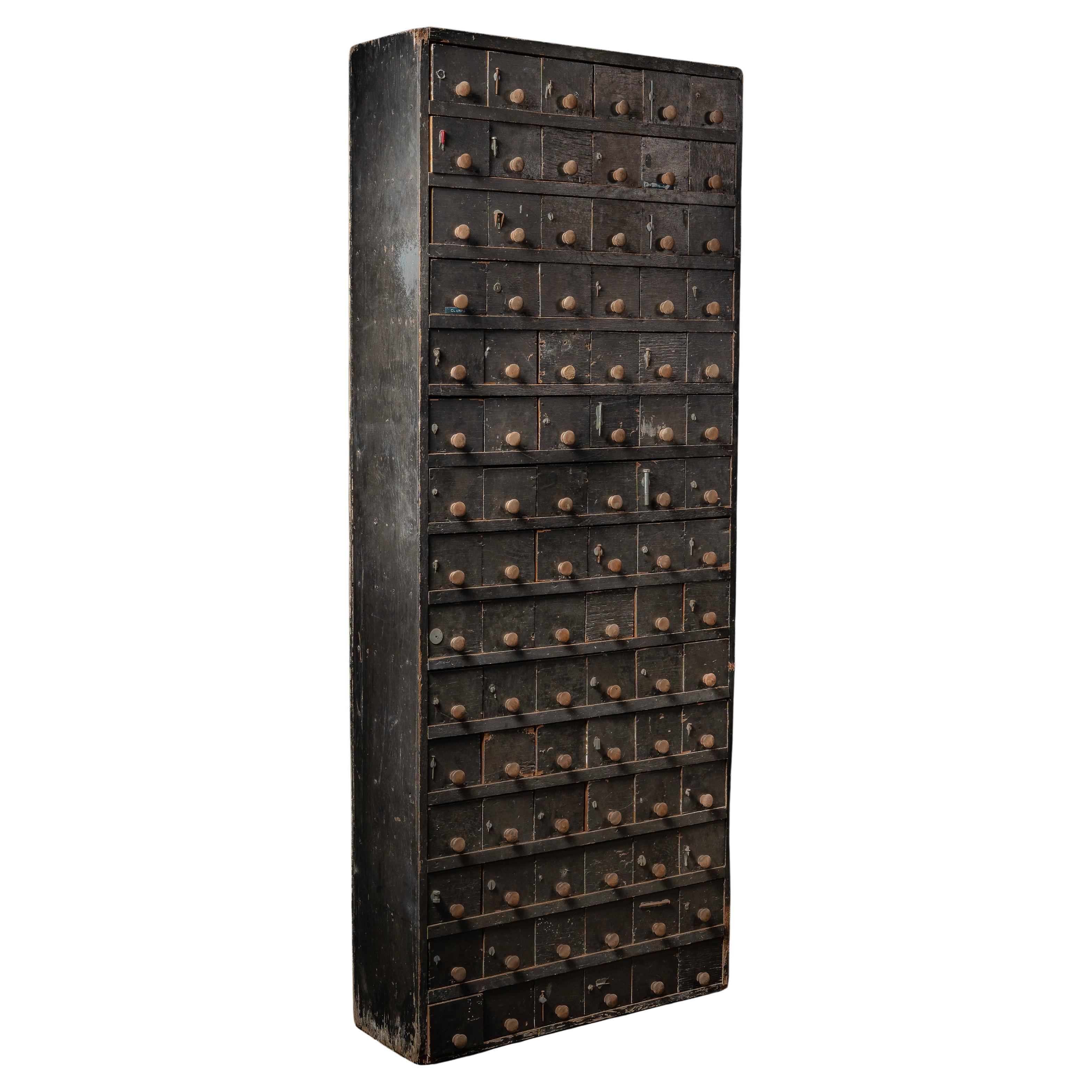 Antique Industrial 90 Drawer Hardware Store Cabinet
