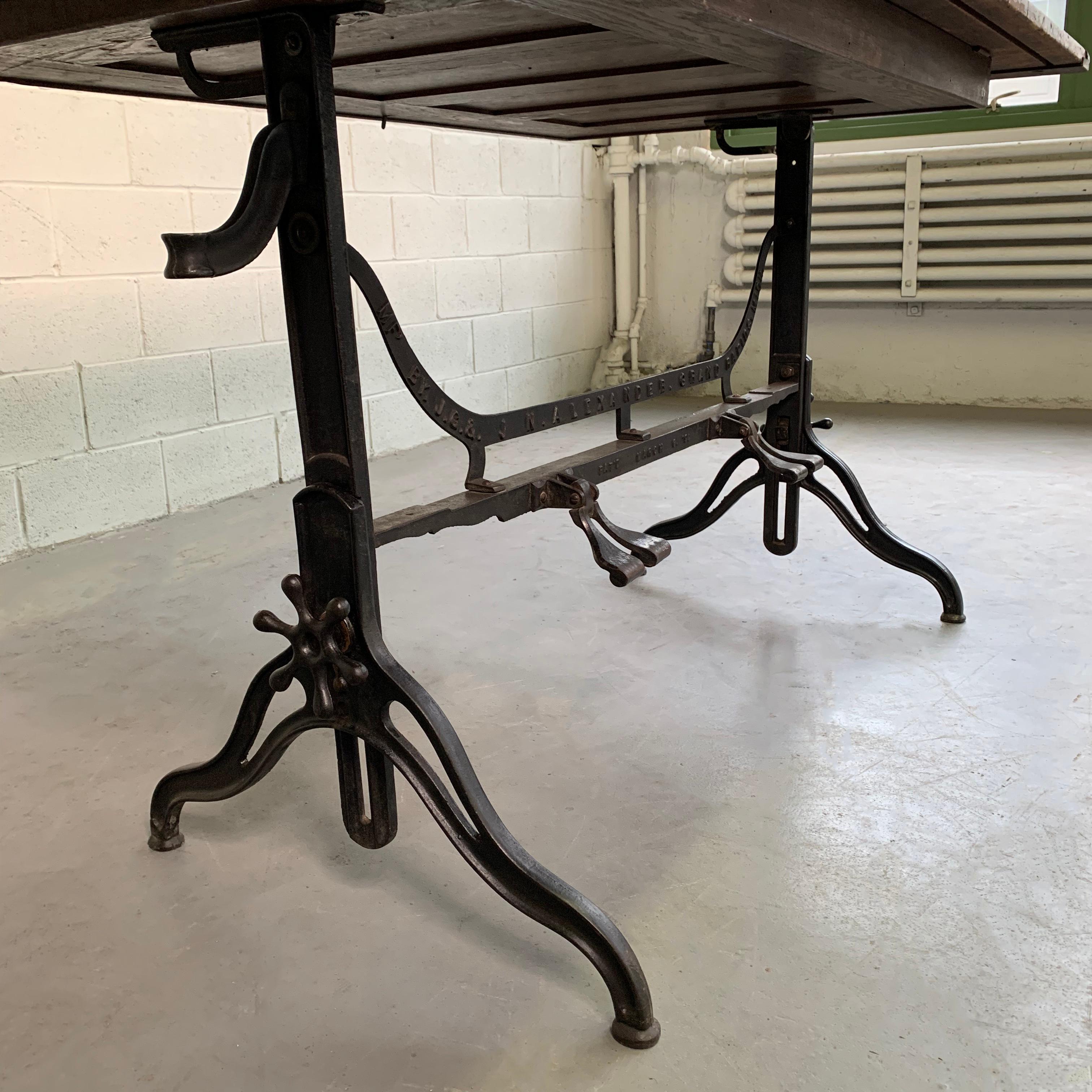 Pine Antique Industrial Adjustable Drafting Table by J.G. & J.N. Alexander