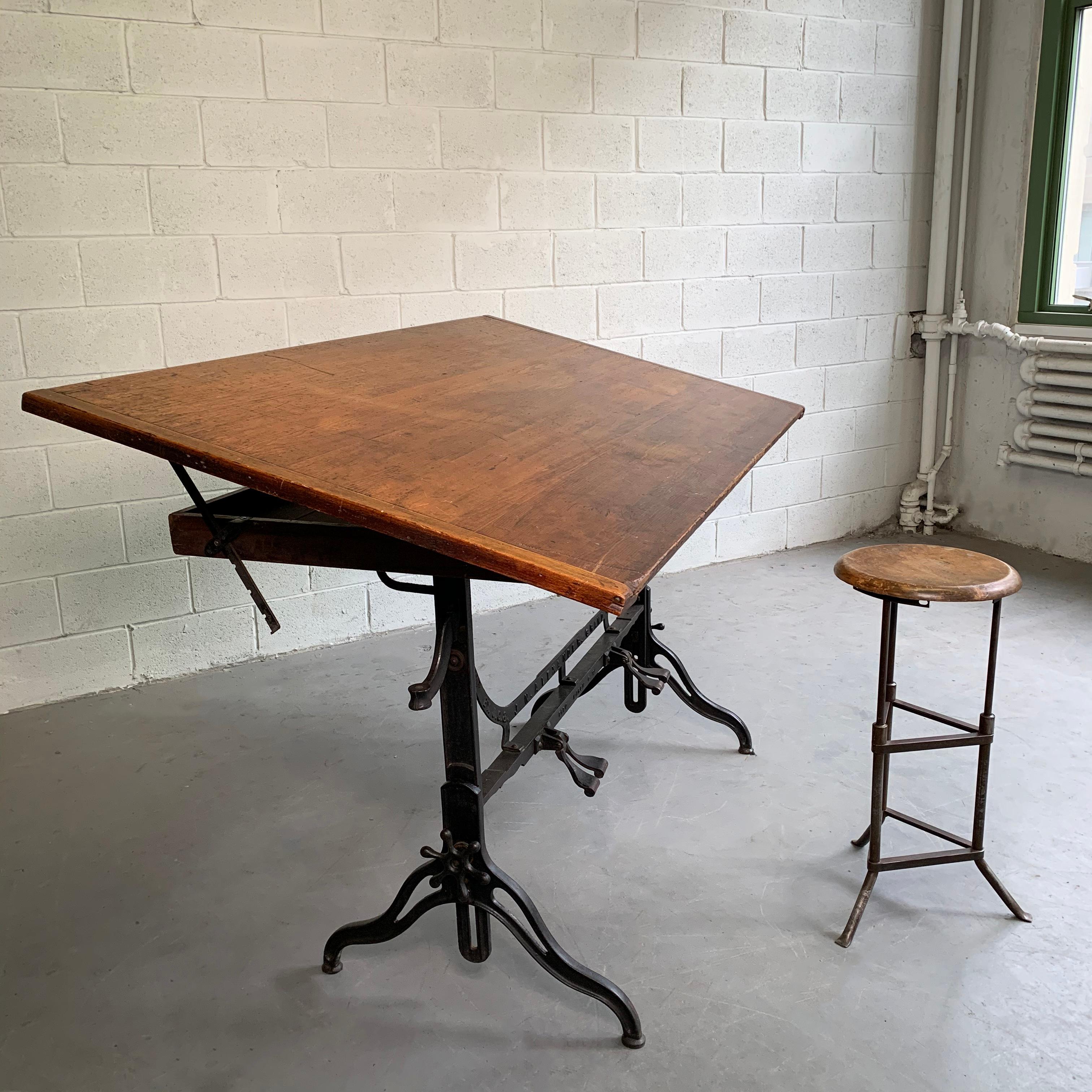 North American Antique Industrial Adjustable Drafting Table by J.G. & J.N. Alexander