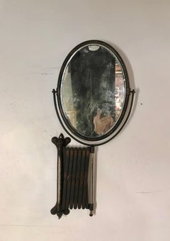 Antique Industrial Age Oval Bronze Toned Scissor Accordion Wall Mount Mirror