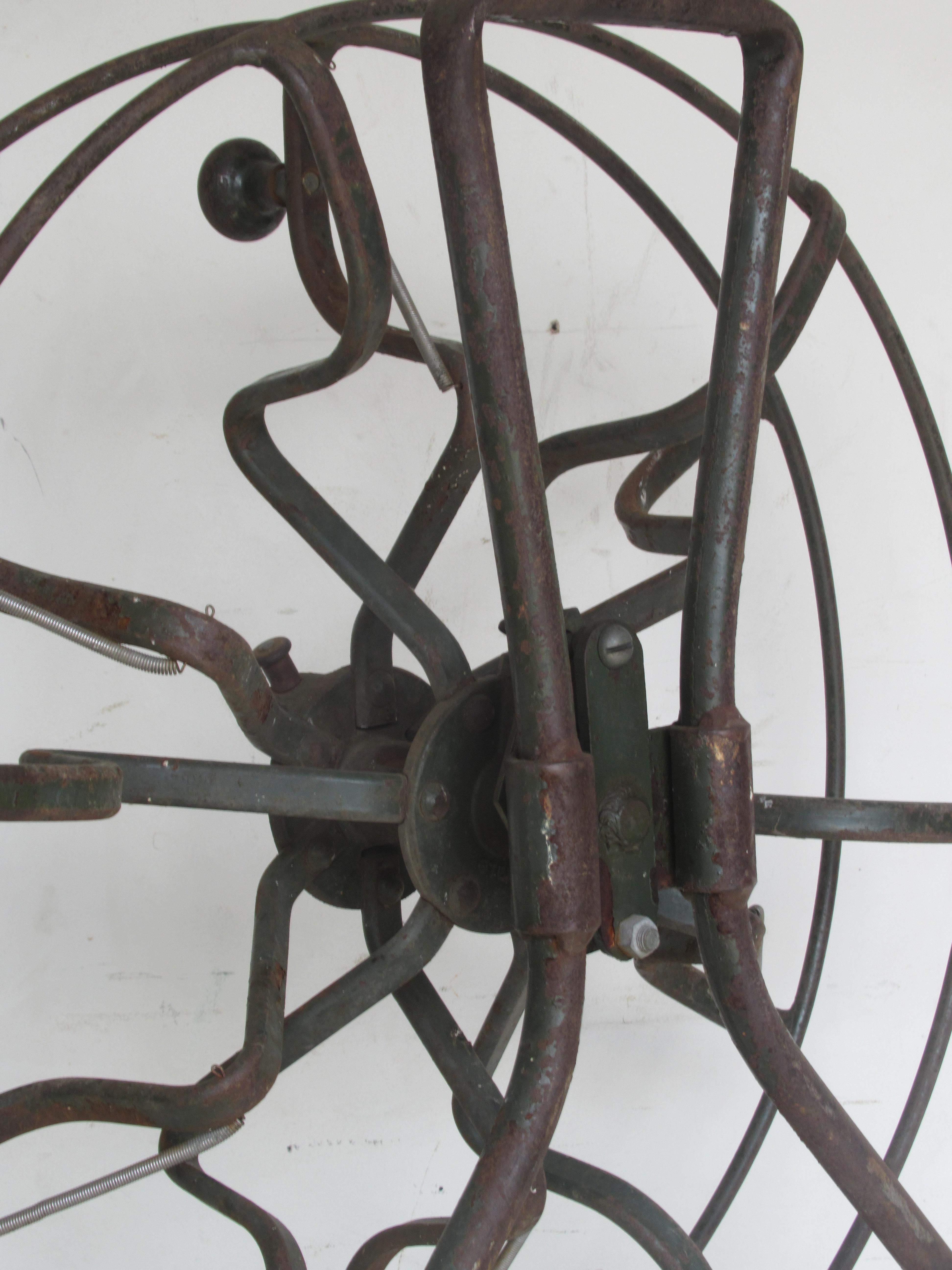 Antique Industrial Americana Iron Fire Hose Reel 2