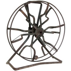 Antique Industrial Americana Iron Fire Hose Reel