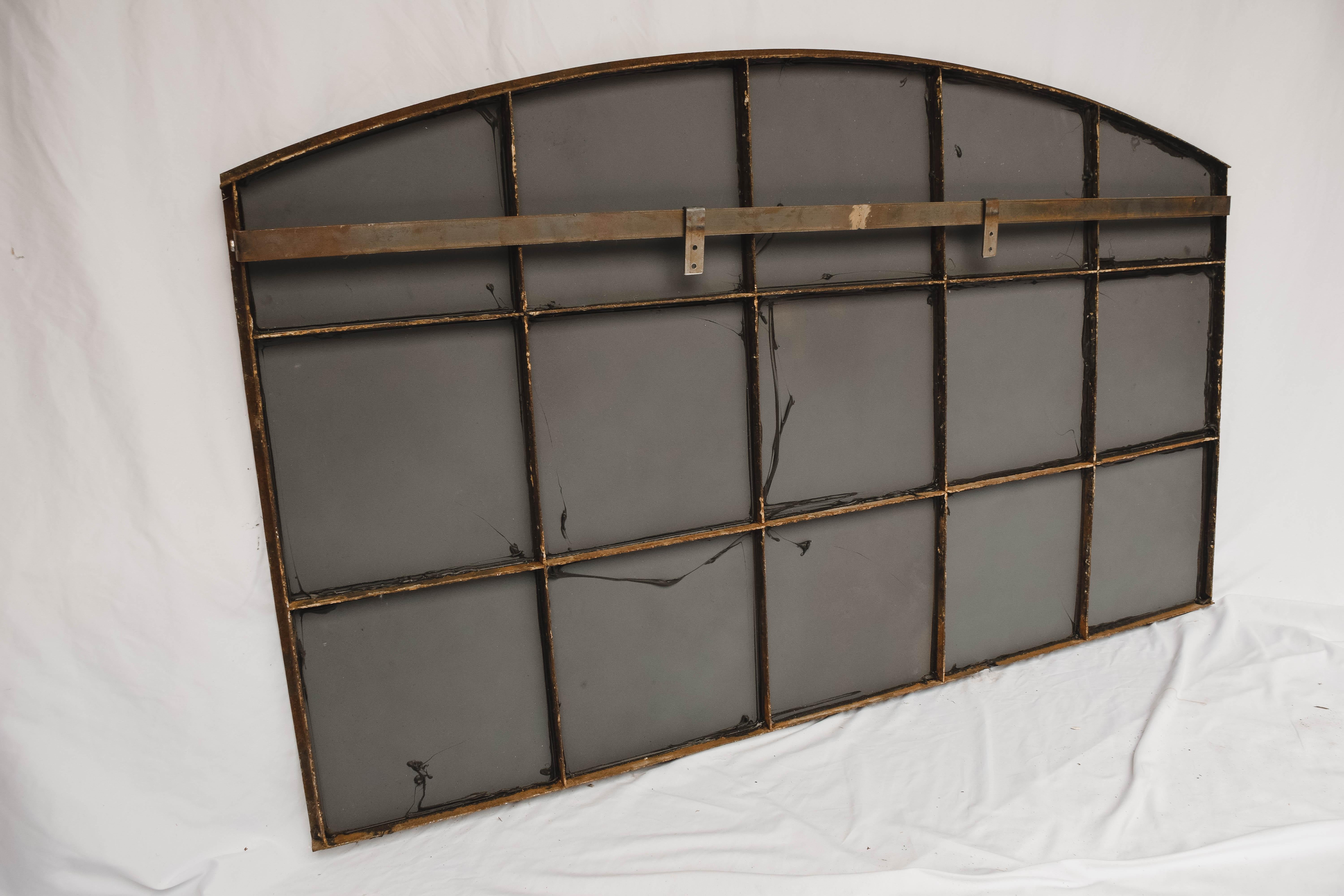 Antique Industrial Arched Window with Antiqued Mirror In Good Condition In Houston, TX