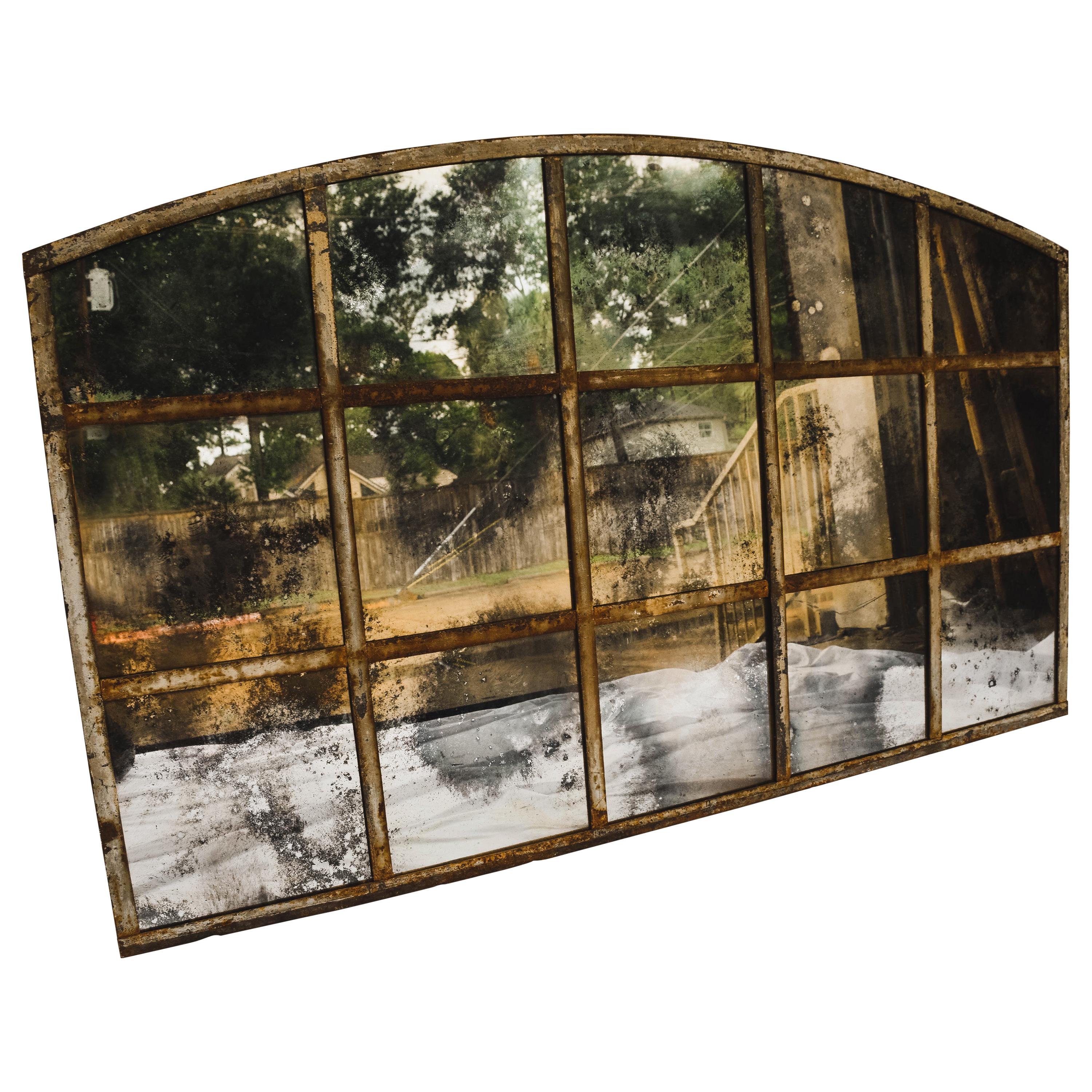 Antique Industrial Arched Window with Antiqued Mirror