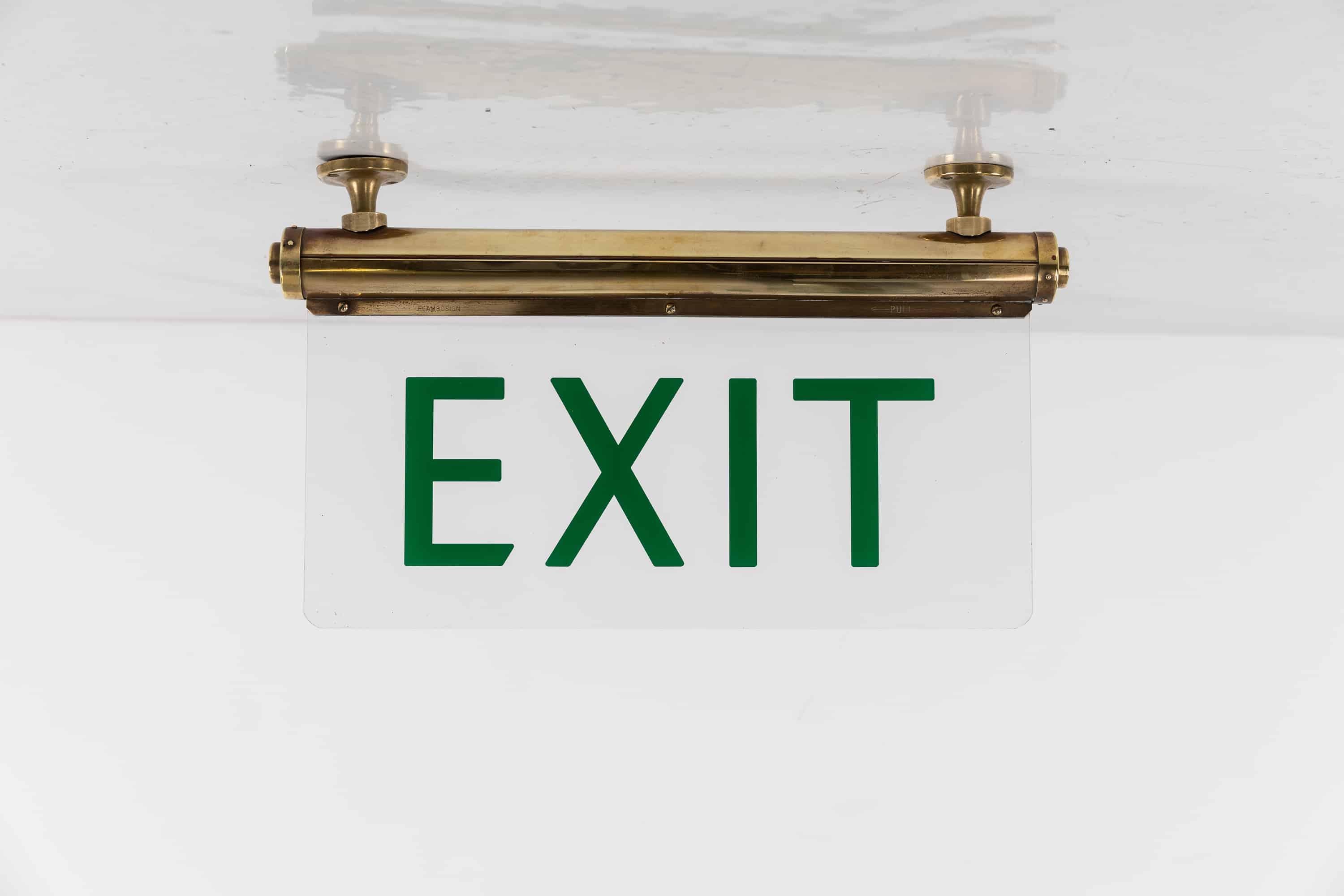 Antique Industrial Art Deco Brass Flambosign Illuminated Exit Sign, circa 1930 In Good Condition For Sale In London, GB