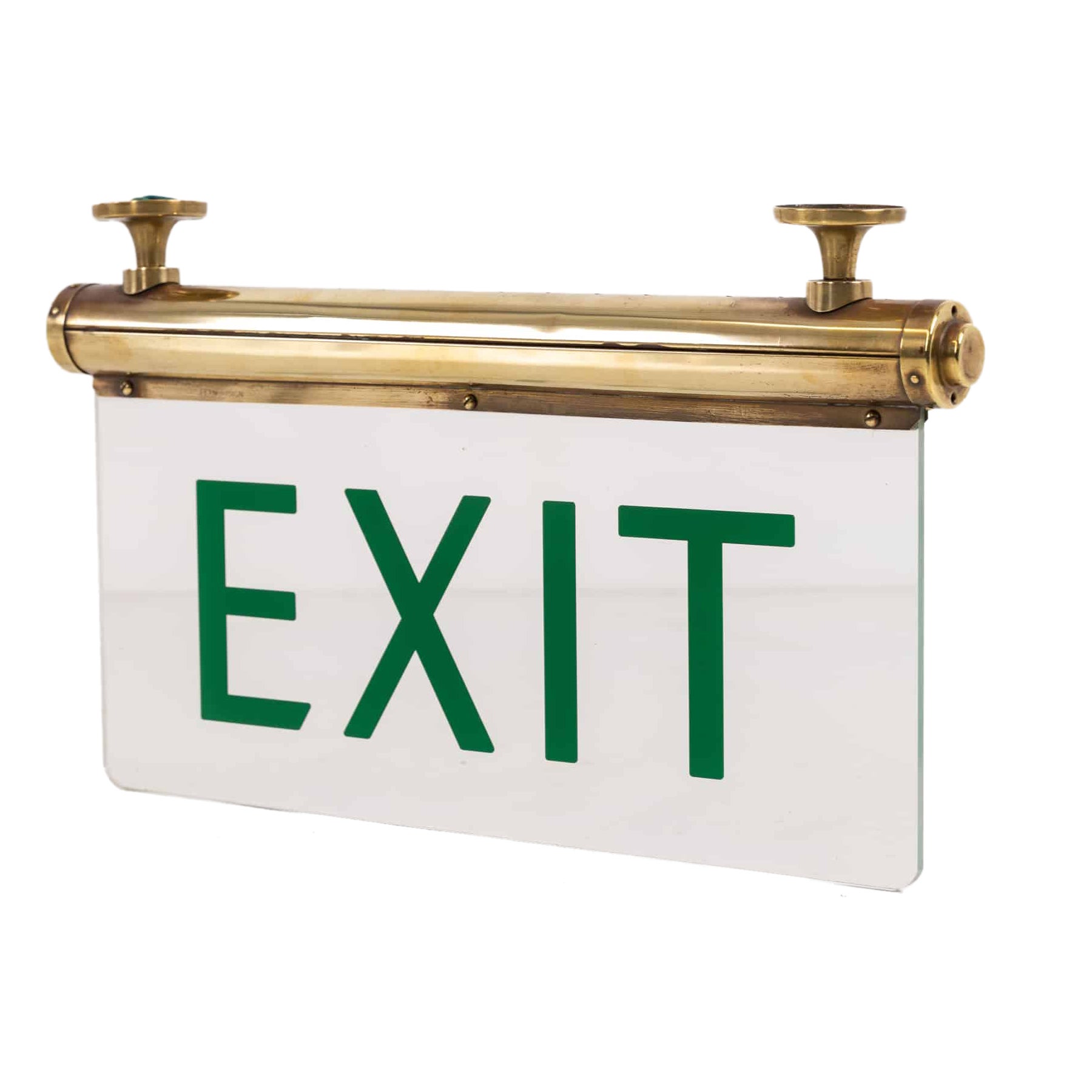 Antique Industrial Art Deco Brass Flambosign Illuminated Exit Sign, circa 1930
