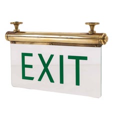 Antique Industrial Art Deco Brass Flambosign Illuminated Exit Sign, circa 1930