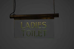Antique Industrial Art Deco Brass Glass 'Ladies Toilet' Illuminated Sign. C.1920