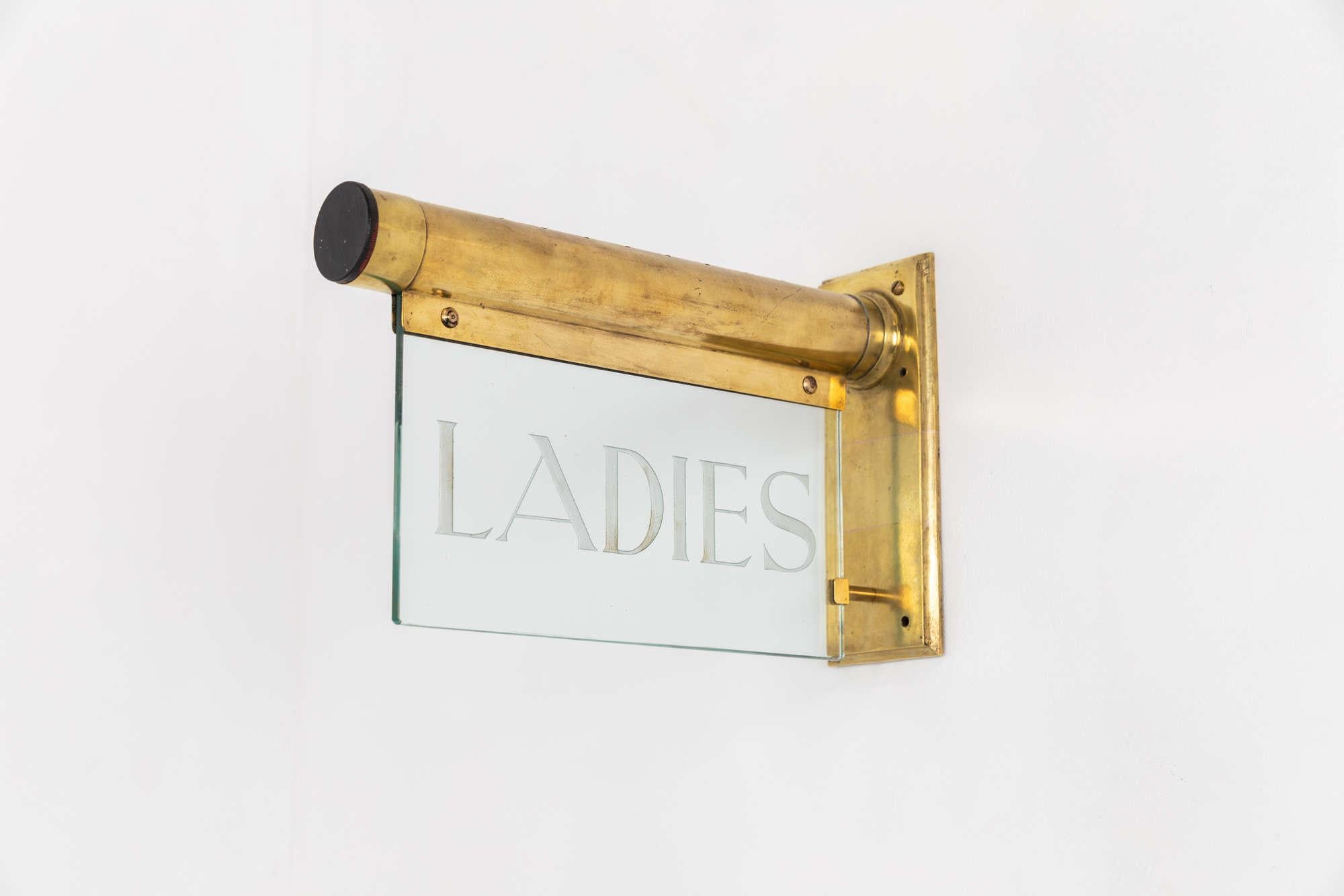 Antique Industrial Art Deco Brass Internalite Ladies Illuminated Sign, c1920 In Fair Condition For Sale In London, GB
