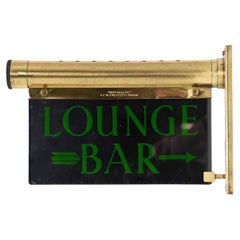 Antique Industrial Art Deco Brass Internalite Lounge Bar Illuminated Sign, c1920
