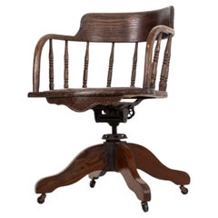 Antica sedia da scrivania girevole regolabile con cornice in Oak Oak, A.C.I. 1940