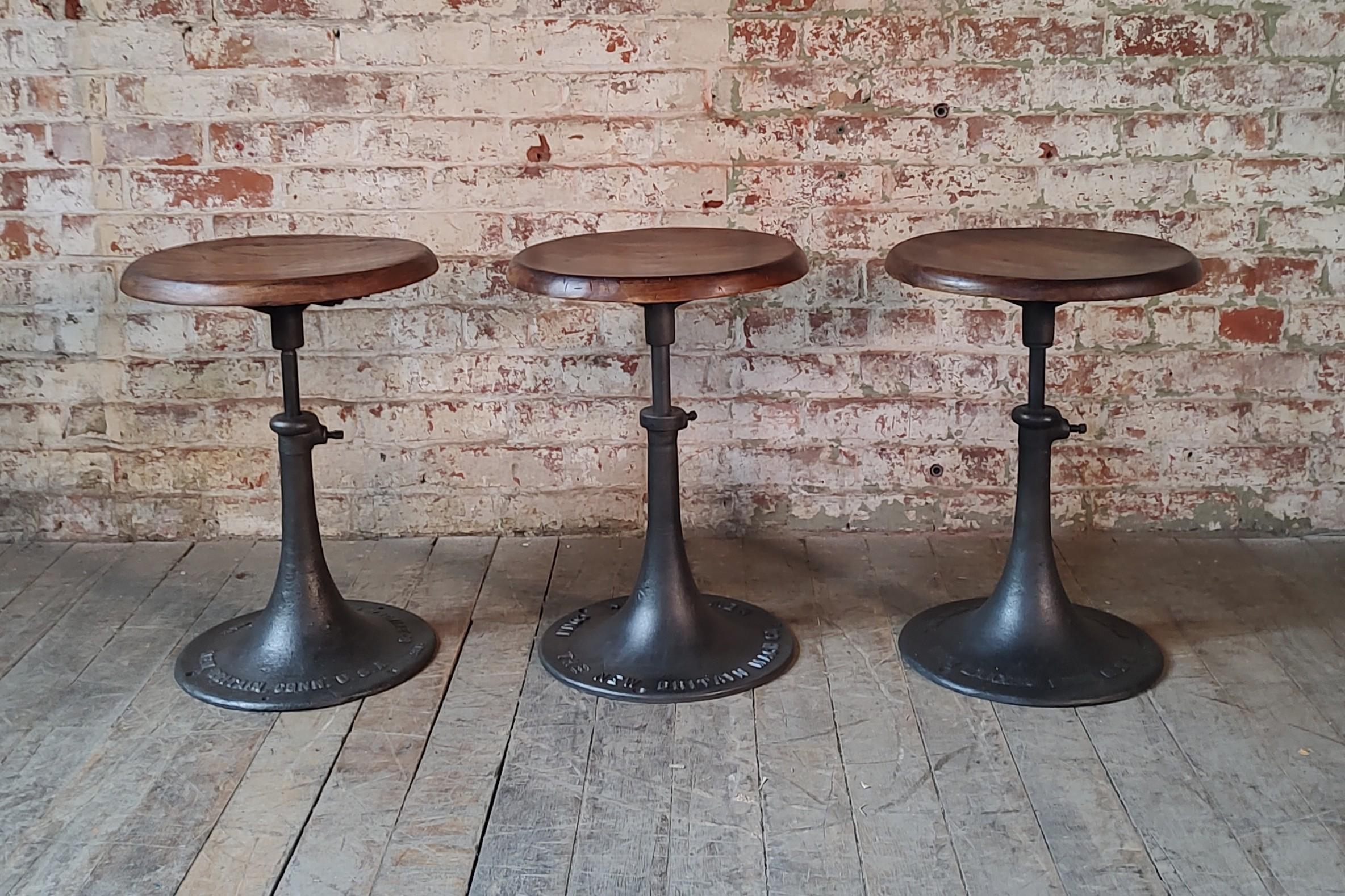 American Antique Industrial Backless Dining Stools For Sale