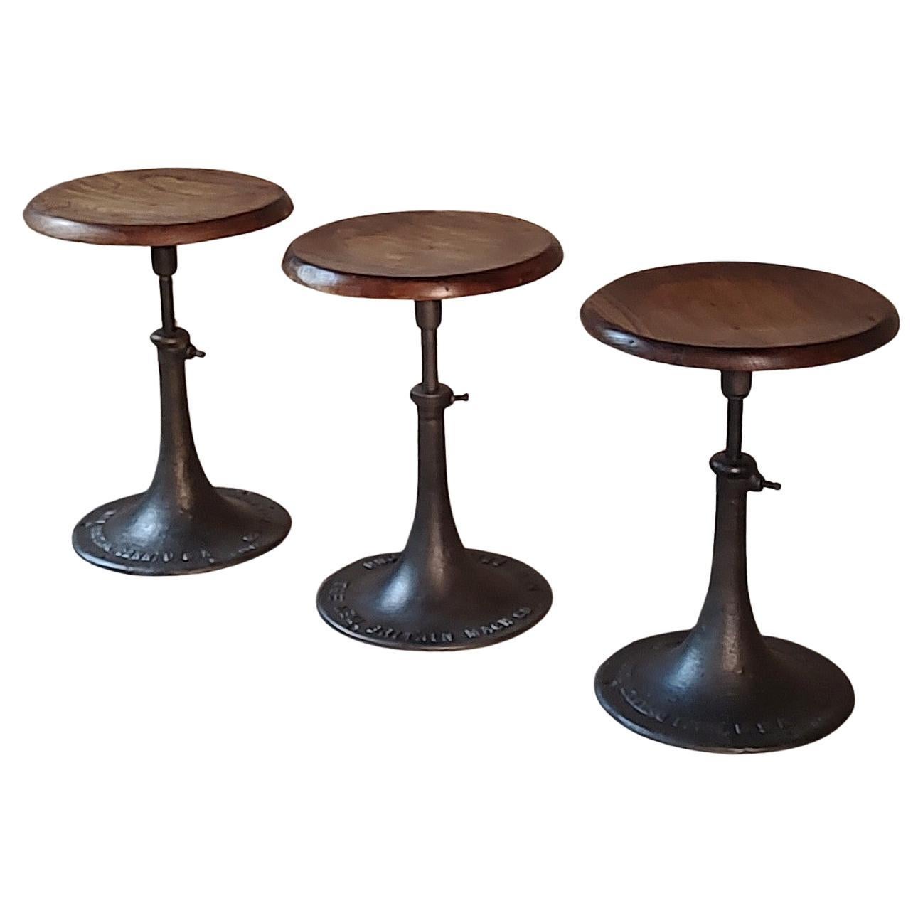 Antique Industrial Backless Dining Stools For Sale