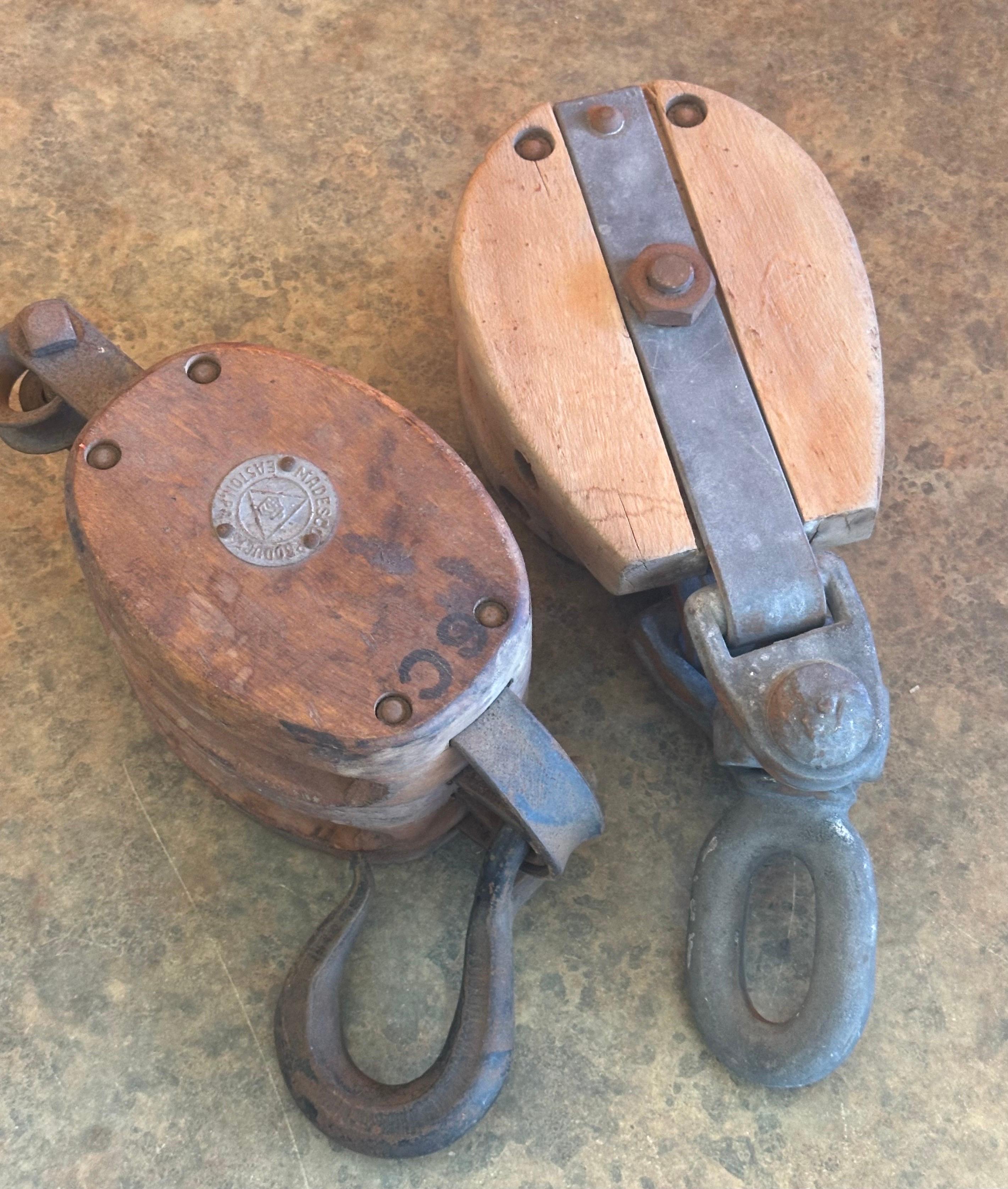 Antique Industrial Block and Tackle Pulley / Hook by Madesco Products For Sale 5