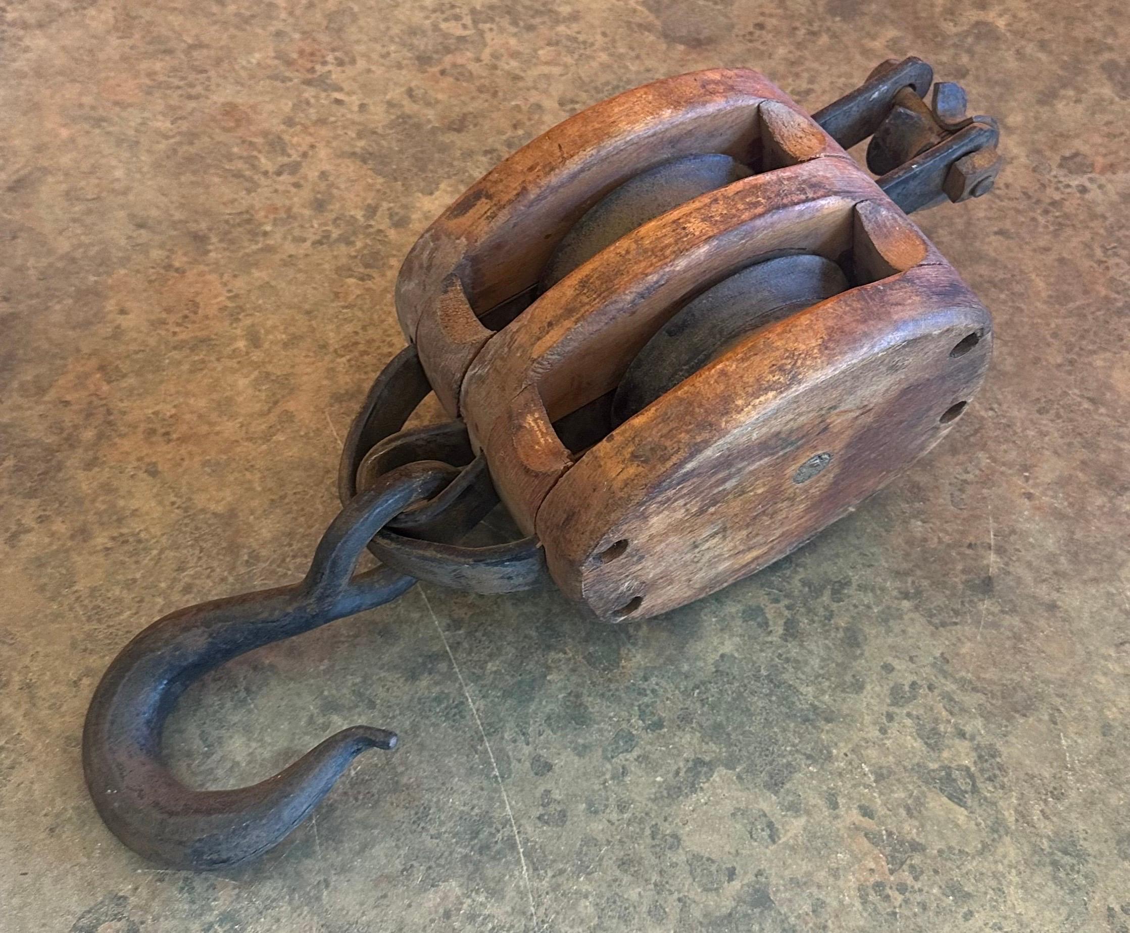 Antique Industrial Block and Tackle Pulley / Hook by Madesco Products For Sale 8