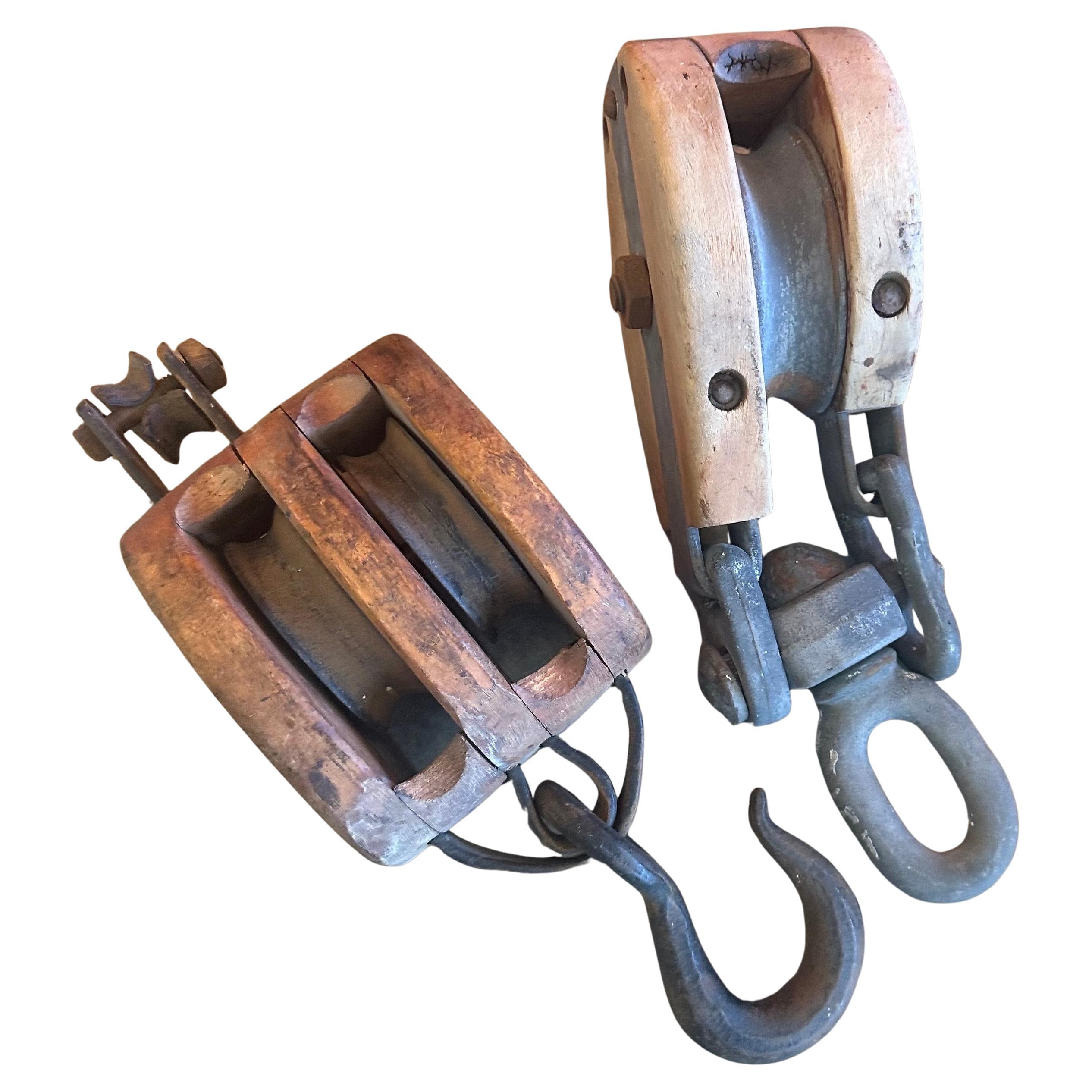 Danish Antique Industrial Block and Tackle Pulley / Hook by Madesco Products For Sale