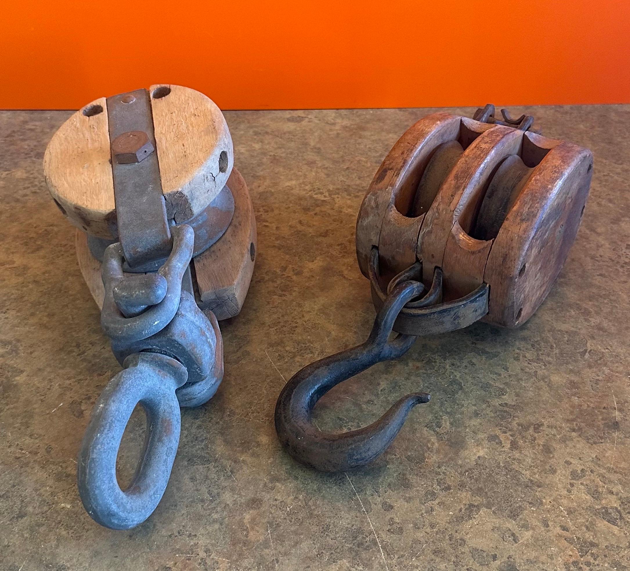 20th Century Antique Industrial Block and Tackle Pulley / Hook by Madesco Products For Sale