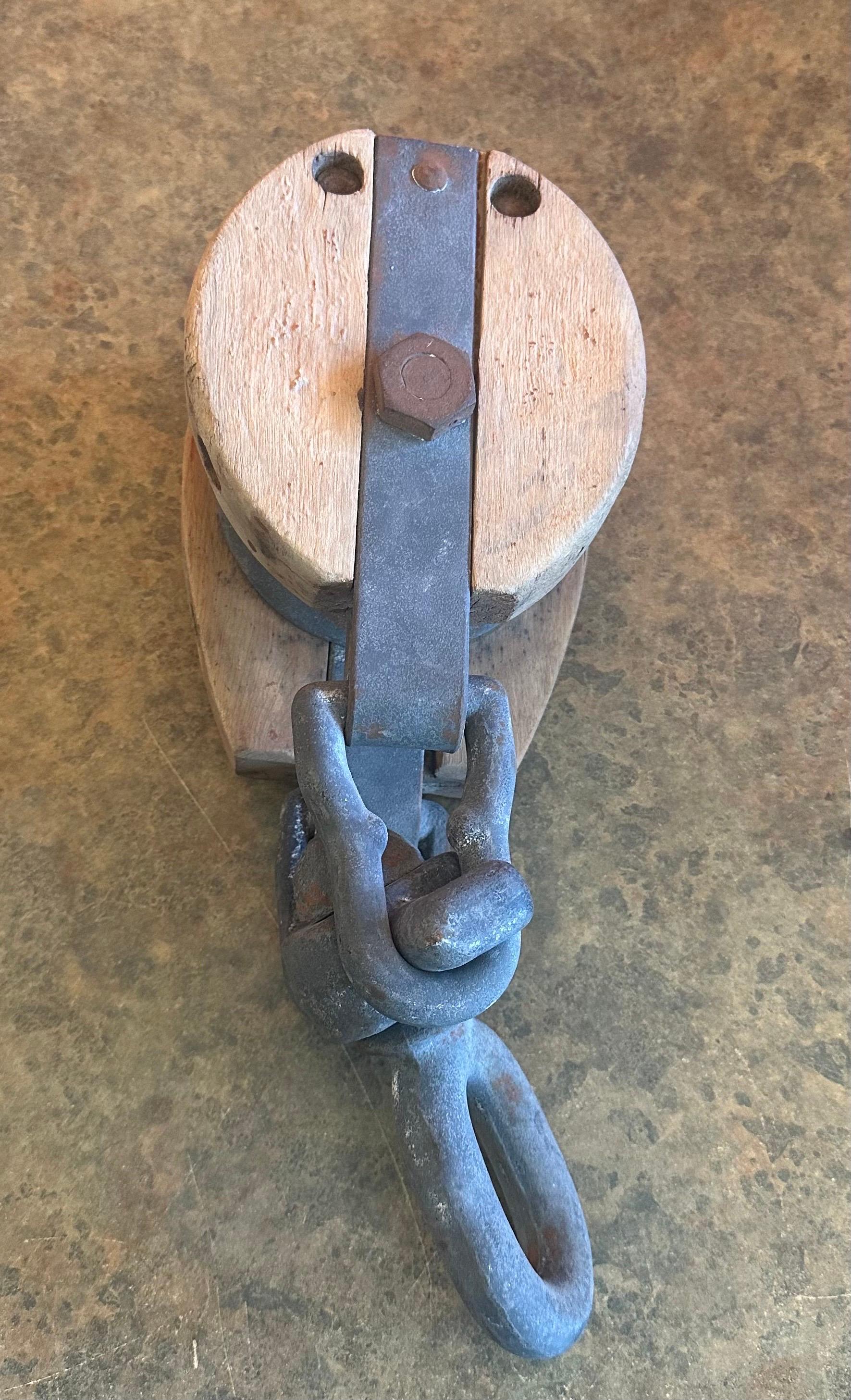 Antique Industrial Block and Tackle Pulley / Hook by Madesco Products For Sale 1