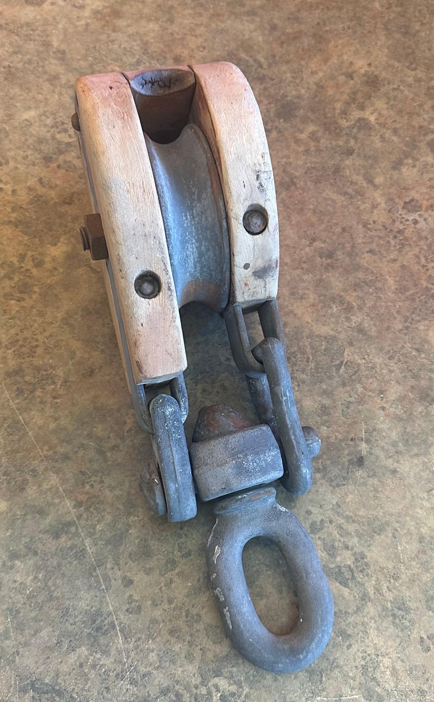 Antique Industrial Block and Tackle Pulley / Hook by Madesco Products For Sale 2
