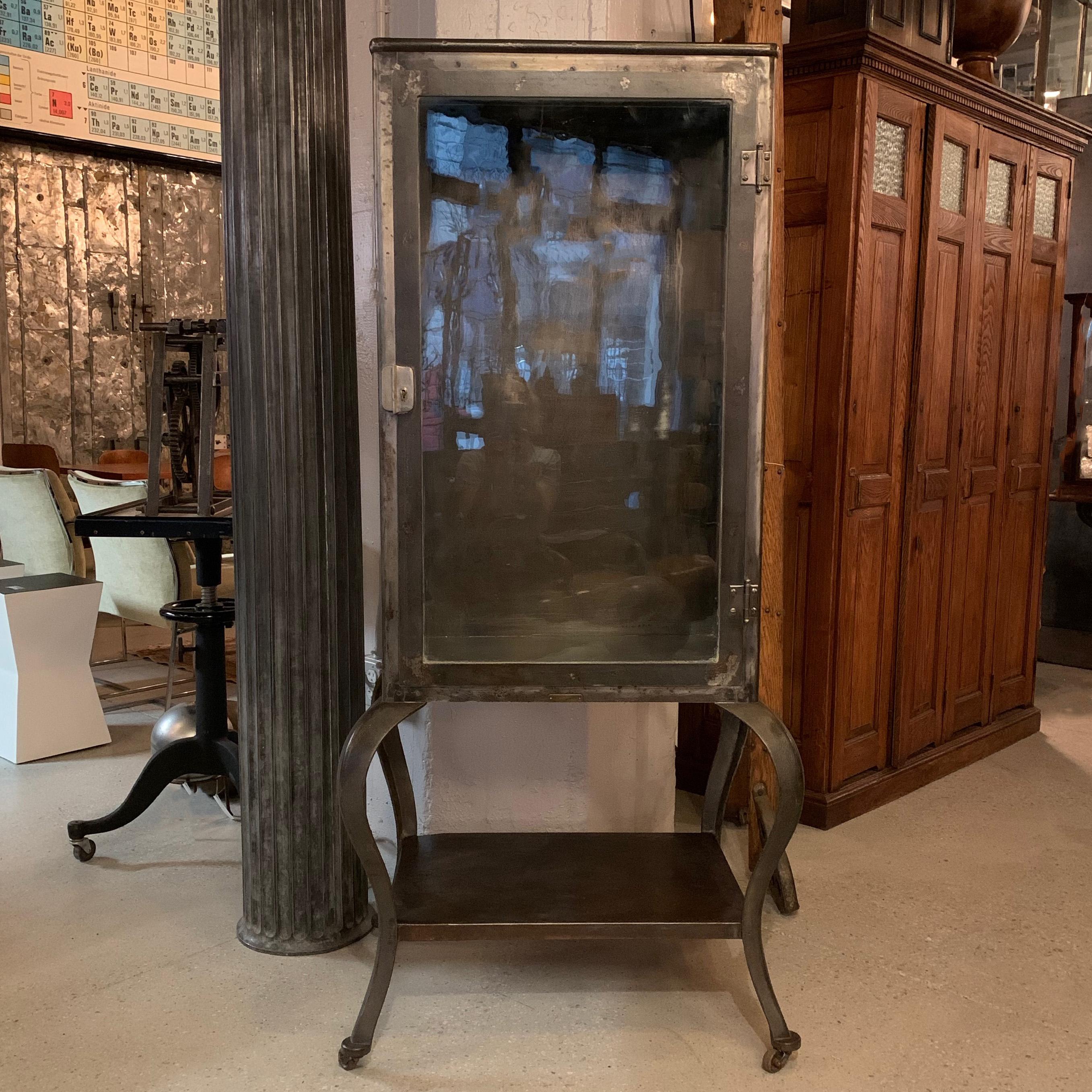 American Antique Industrial Brushed Steel Apothecary Display Cabinet